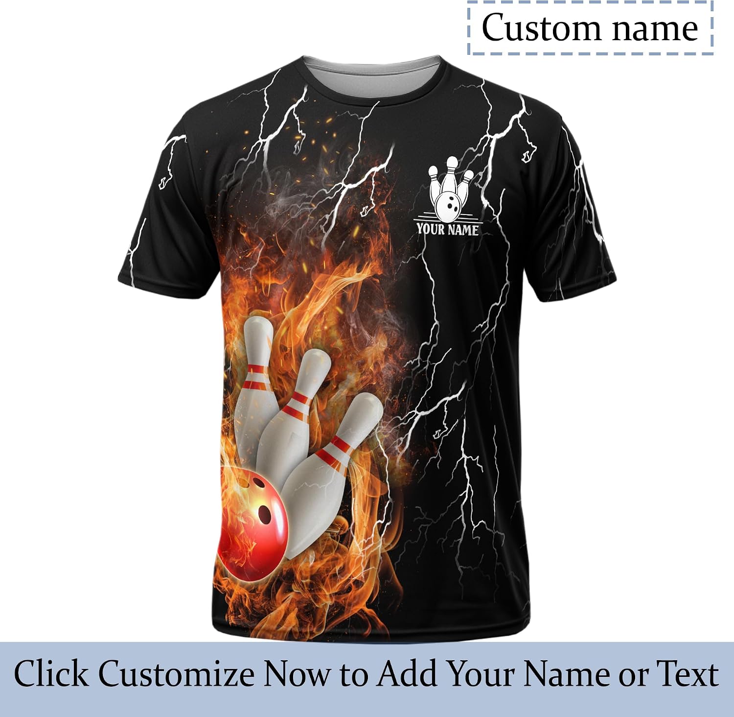 Mens Bowling T-Shirt Personalized Fire USA Bowling Pin Tee Shirt 3 D Bowling Related Clothing