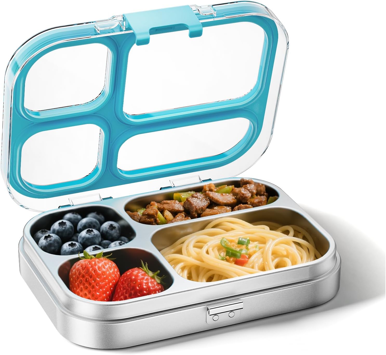 G.a HOMEFAVOR Stainless Steel Lunch Box - 4 Compartments Bento Box for Kids, Leakproof Food Container for School, Office, Dishwasher Safe, BPA-Free, 27 oz, Blue