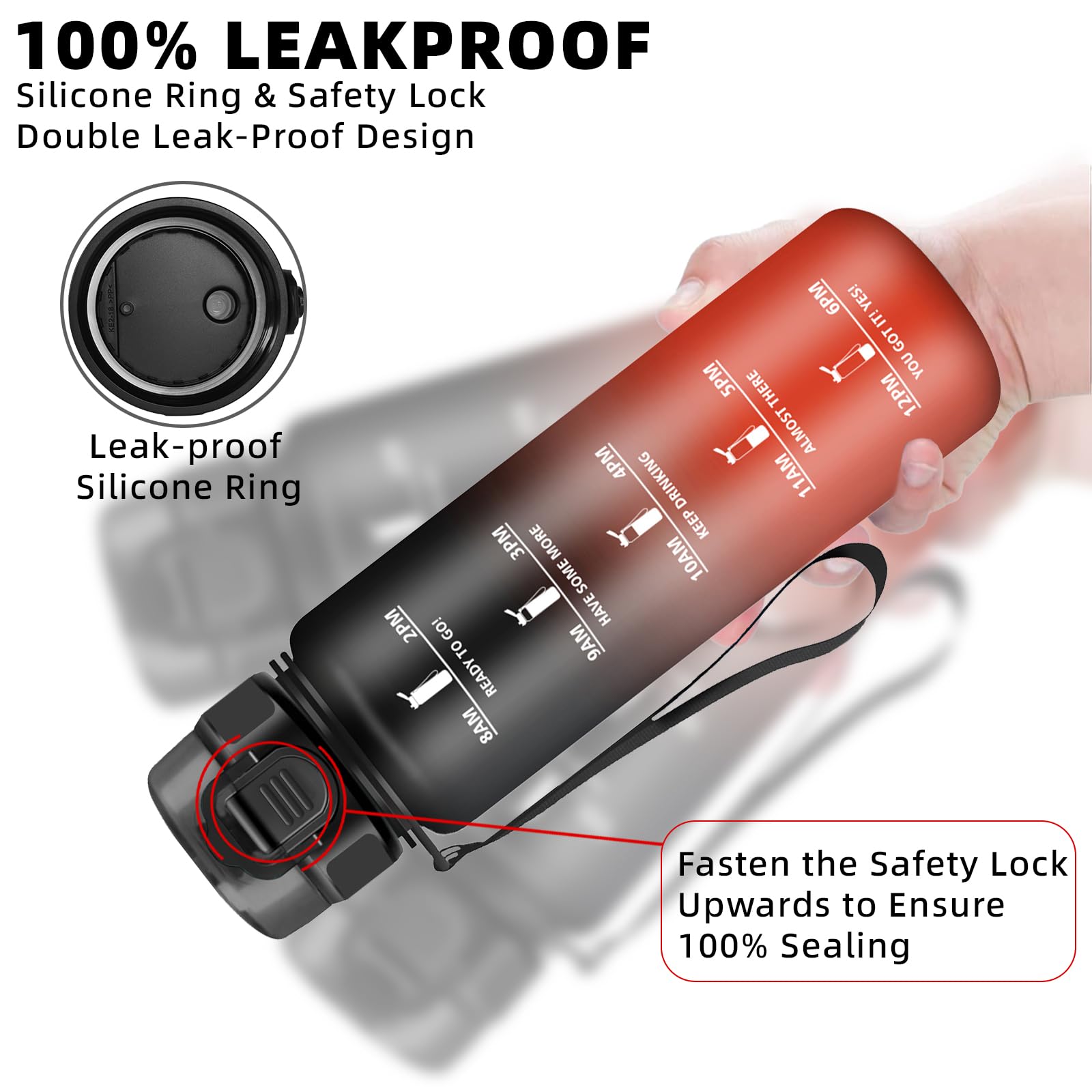 Borraccia 1 litro, Borraccia Palestra, Borracce Senza Perdite, Borracce Motivazionale, con Filtro, Facile da Trasportare, Bottiglia Graduata, con Slogan Motivazionale, per Campeggio, Fitness, Yoga