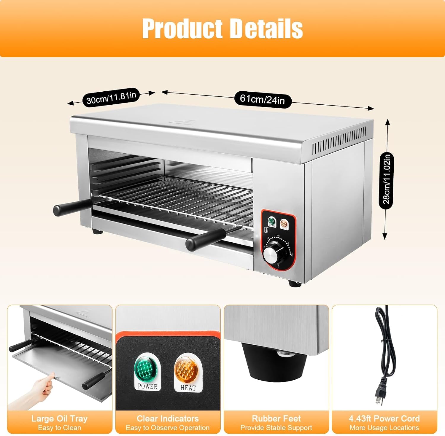 1500W Countertop Salamander Broiler, Electric Cheese Melter, Cheesemelter Grill, Commercial Stainless Steel Countertop Salamander Broiler for Melt Cheese, Toast Sandwiches