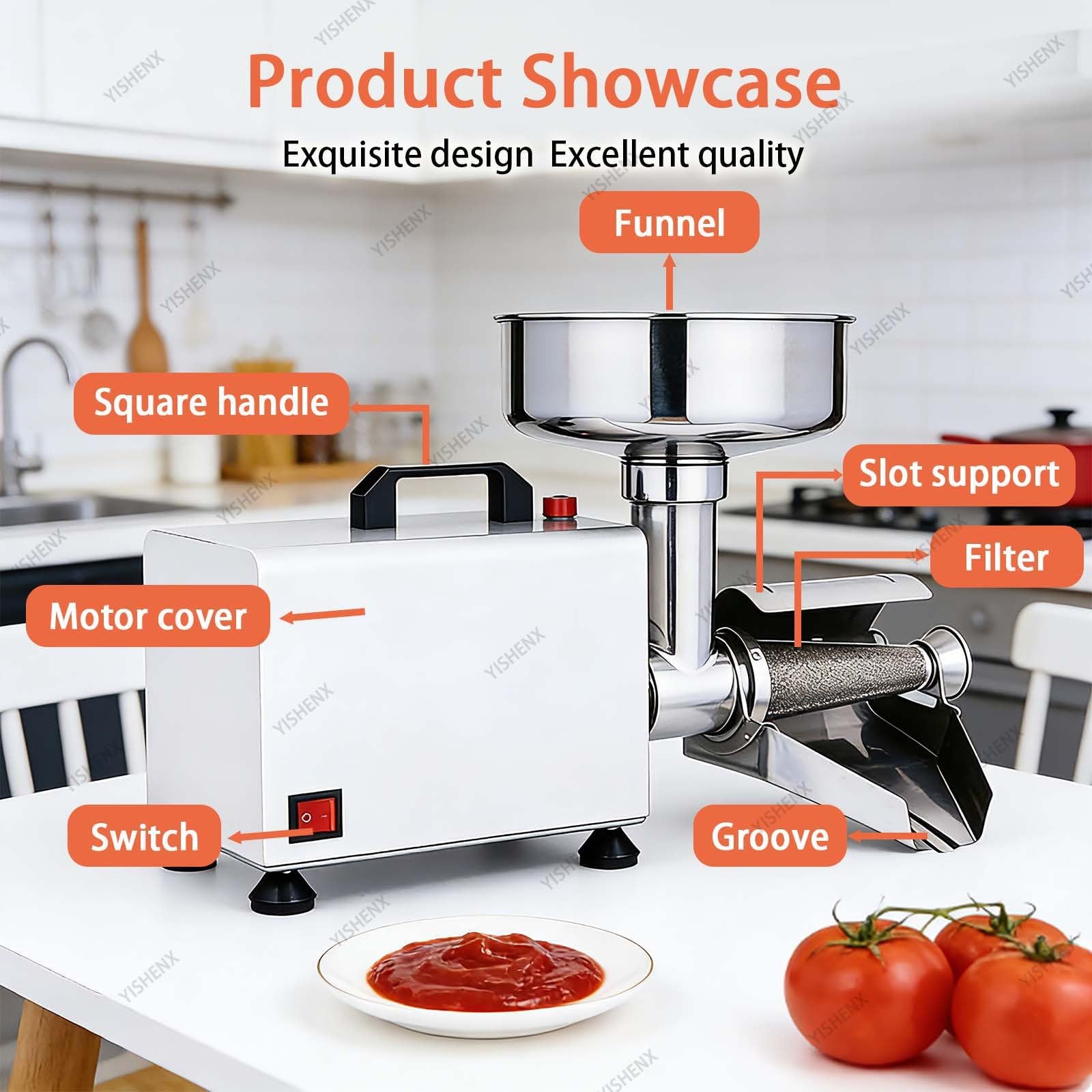 Passapomodoro Elettrico Professionale Da 450 W, In Acciaio Inox 304, Produttiva Di 150 Kg/H, Imbuto Grande Diametro, Tecnologia Separazione Polpa E Semi, Ideale Salsa Fragole Mirtilli