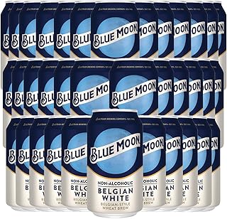 Blue Moon Non-Alcoholic 36 Pack Belgian Style Wheat Beer - Dealcoholized NA Brew in 12oz Cans - Low Calorie: 80 cals, 17g carbs - Refreshing Craft Brew Option