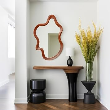 Irregular Wall Mirror,21x32 Wood Asymmetrical Wavy Bathroom Mirror