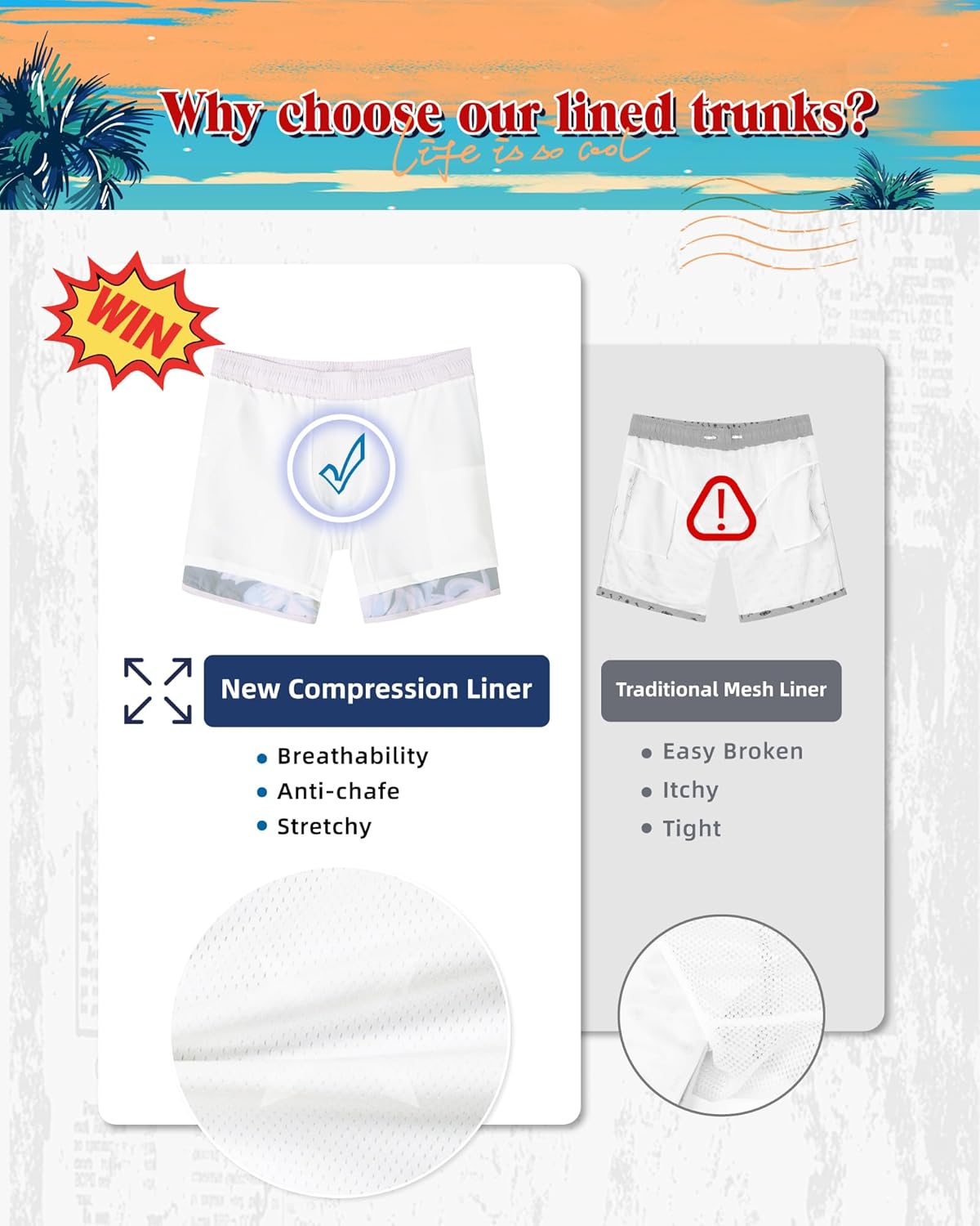 SURF CUZ Mens Swim Trunks with Compression Liner 5" Swimming Trunks 5 Inch Retro Swim Shorts with Zipper Pockets - Image 6