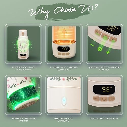 Miniatura 4 de Calentador de botellas portátil para viajes, capacidad de 17 onzas, calentamiento rápido para leche y agua, calentador de leche portátil adecuado