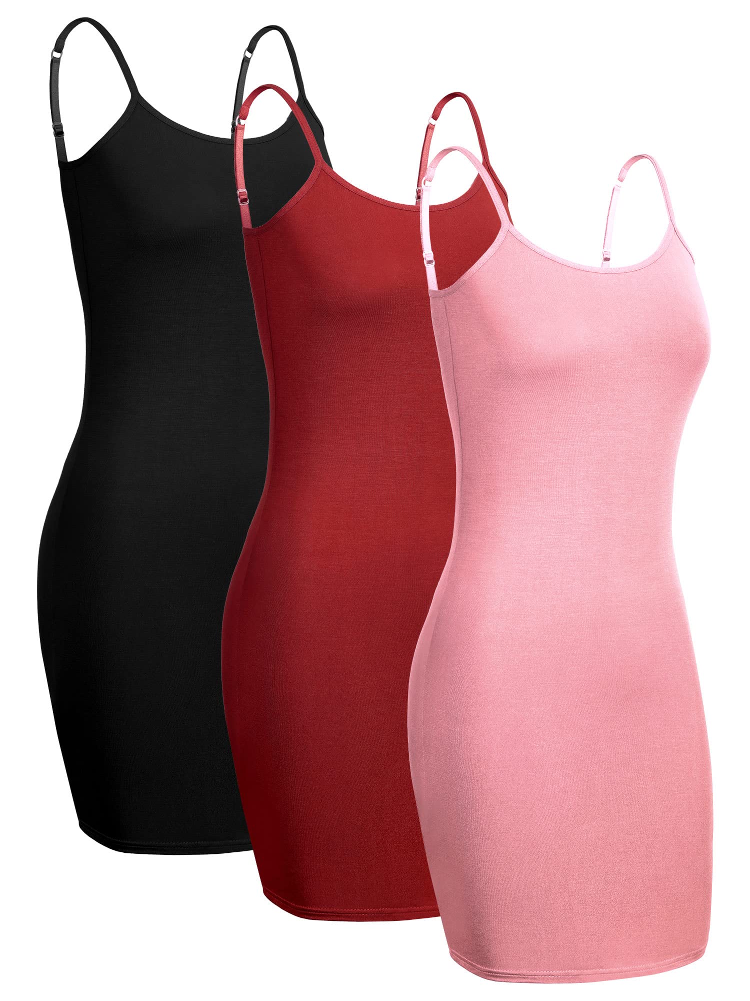 Willbond 3 Pièces Cami Basique Femme Long Tanks Camisole Robe Débardeur Robe à Bretelles Spaghetti, Couleur Unie