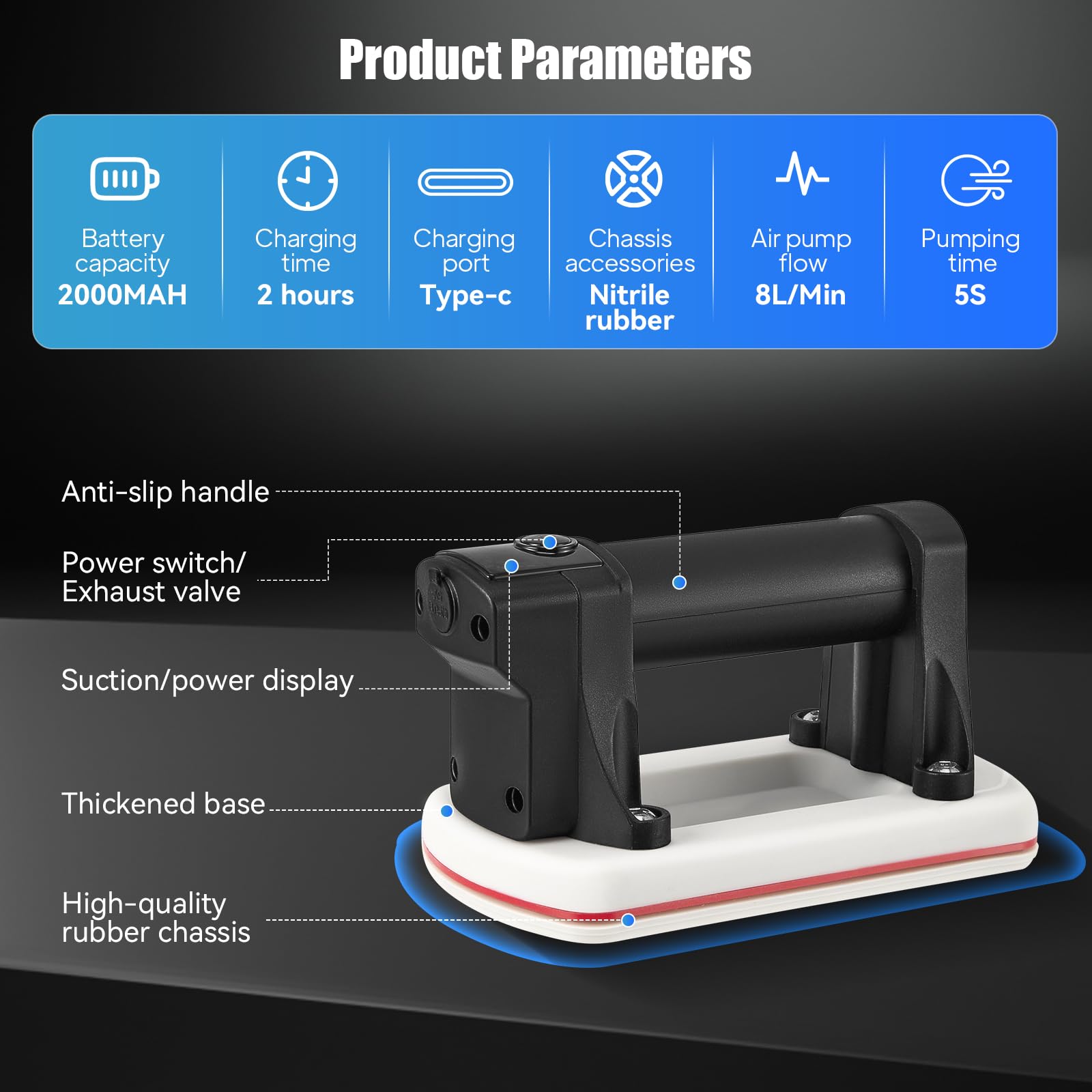 Elevador de vacío con batería, elevador de azulejos, vacío eléctrico, aspirador de cristal eléctrico con succión automática y pantalla LCD, ventosa de vacío eléctrica para azulejos, vidrio, mármol