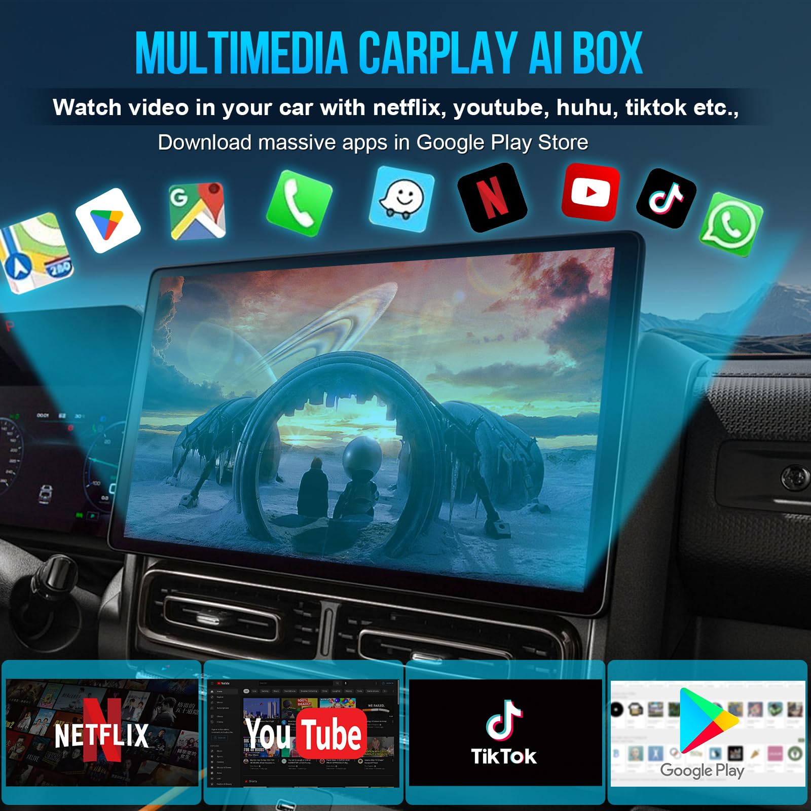 Schermo Carplay Wireless 10,25'' Aggiornato Con App Netflix YouTube E