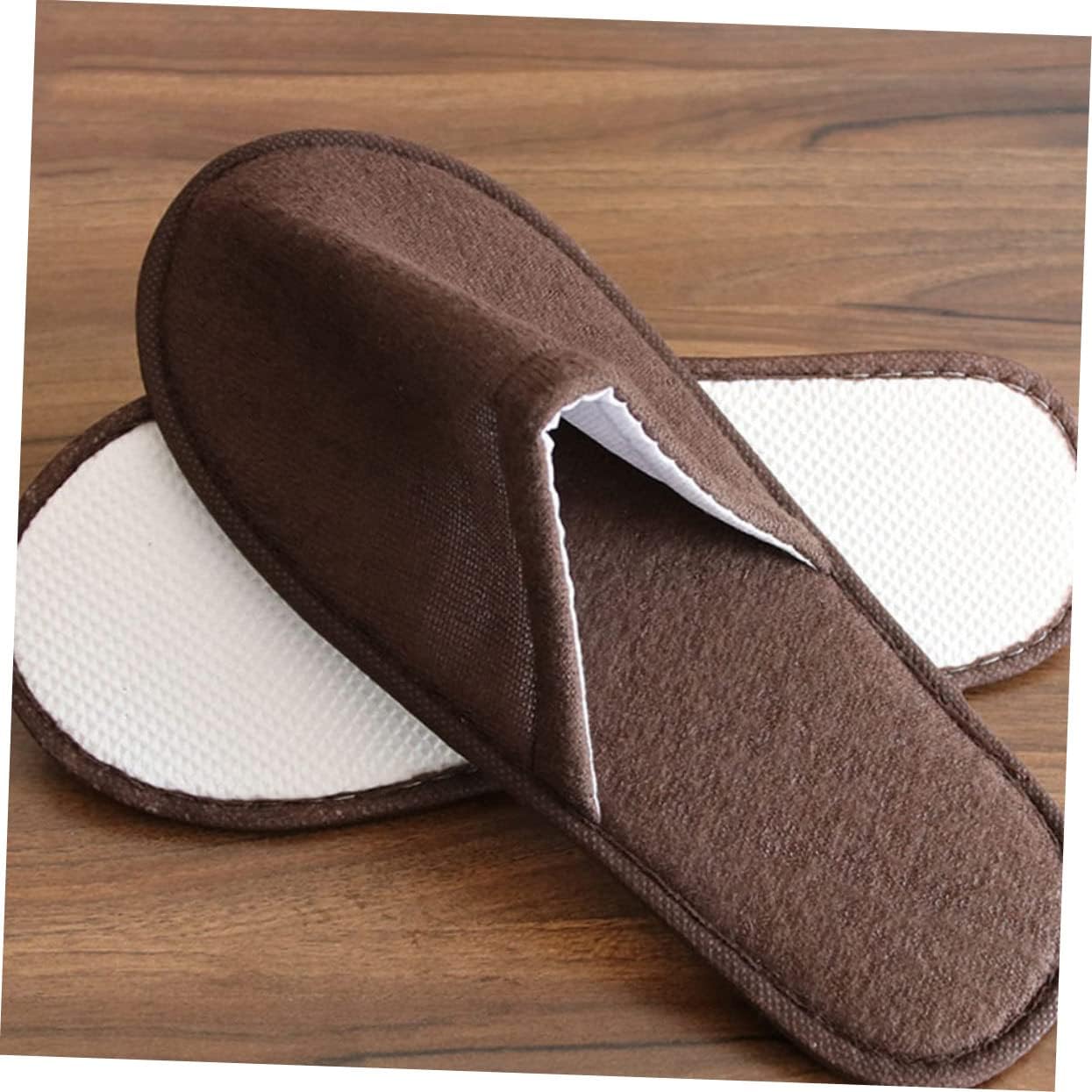 Didiseaon 10 Pairs Disposable Coffee Non-Slip Slippers for Hotel and Home Soft Cloth Indoor Shoes Comfortable Guest Footwear for Spa Travel and Relaxation