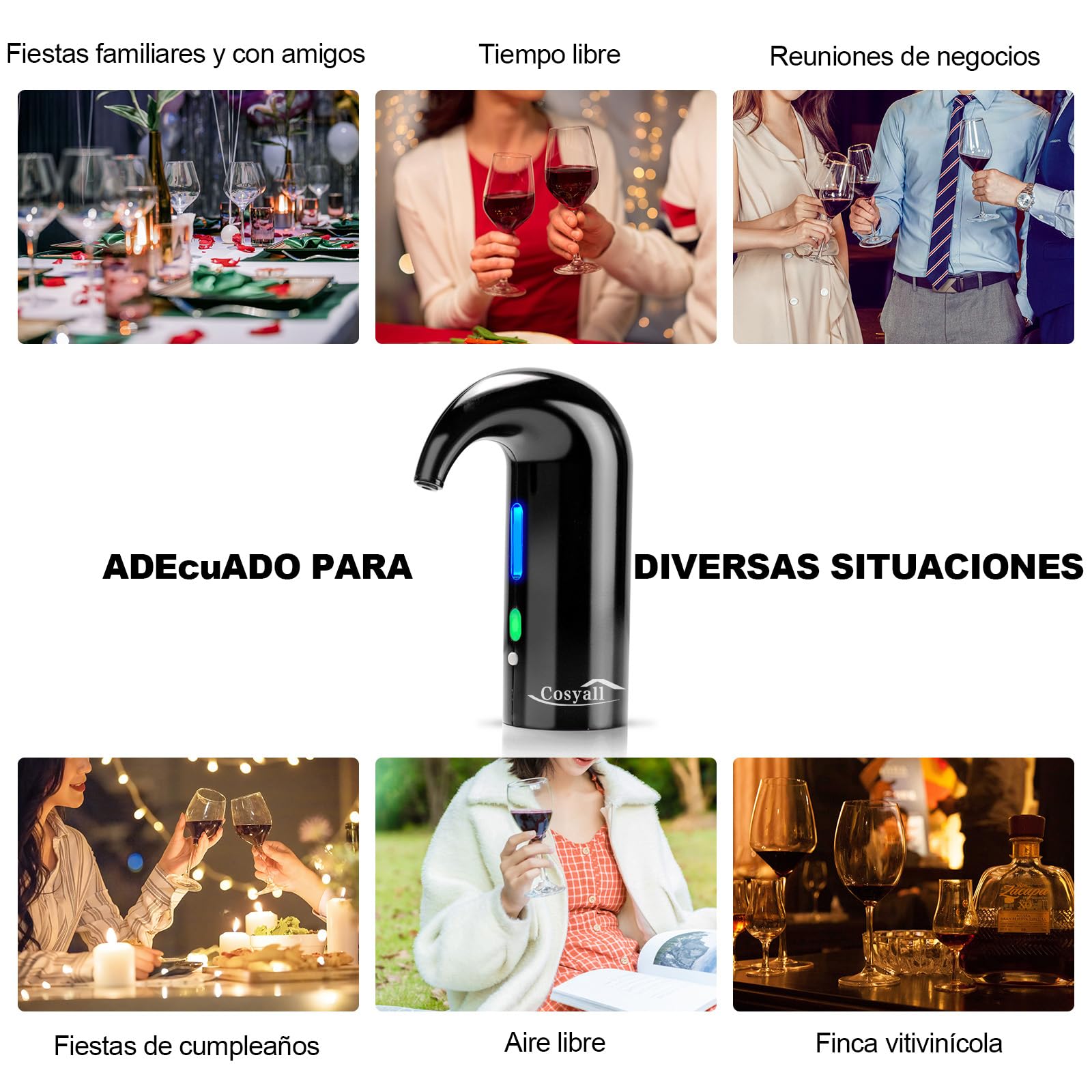 Decantador de aireador de vino eléctrico recargable USB portátil, dispensador de vino automático para vino tinto, dispositivo de vertido de vino con bolsa para el polvo (negro)