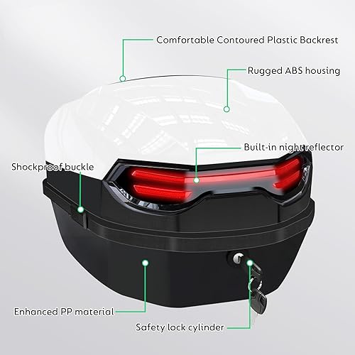 Miniatura 5 de LESANM Funda superior de motocicleta de 35 L, caja de cola diaria para motocicleta, maletero, caja de plástico con bloqueo con respaldo suave,