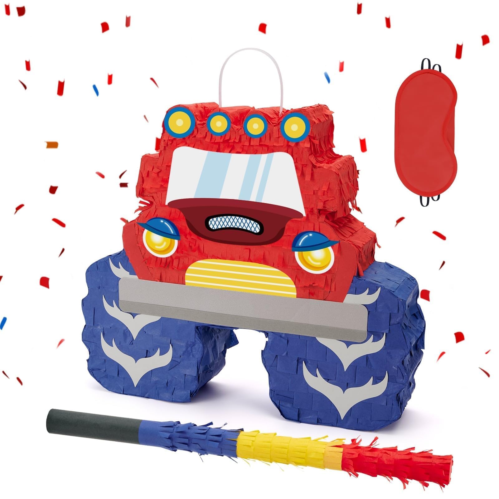 WERNNSAI Monster Truck Pinata Bundle With Blindfold and Bat for Boys Kids Theme Party Decoration Supplies - Cool Car for Birthday, Carnival Celebration Game — image 1