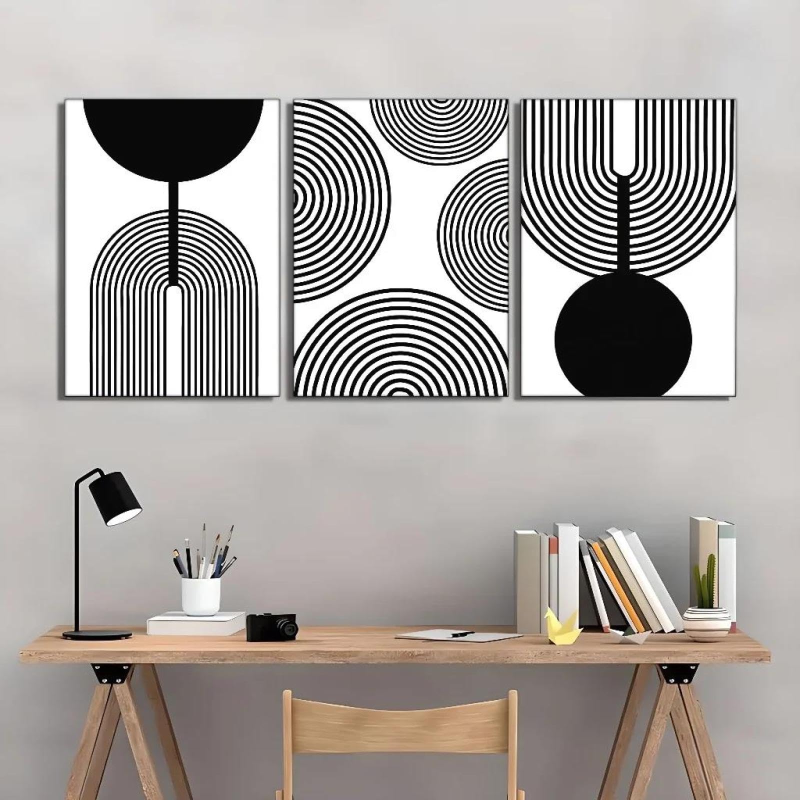 Yocheng 3PCS Canvas Wall Art Abstract Black White Wall Art Prints, Bright Aesthetic Decoration For Living Room 21x30cmx3 No Frame