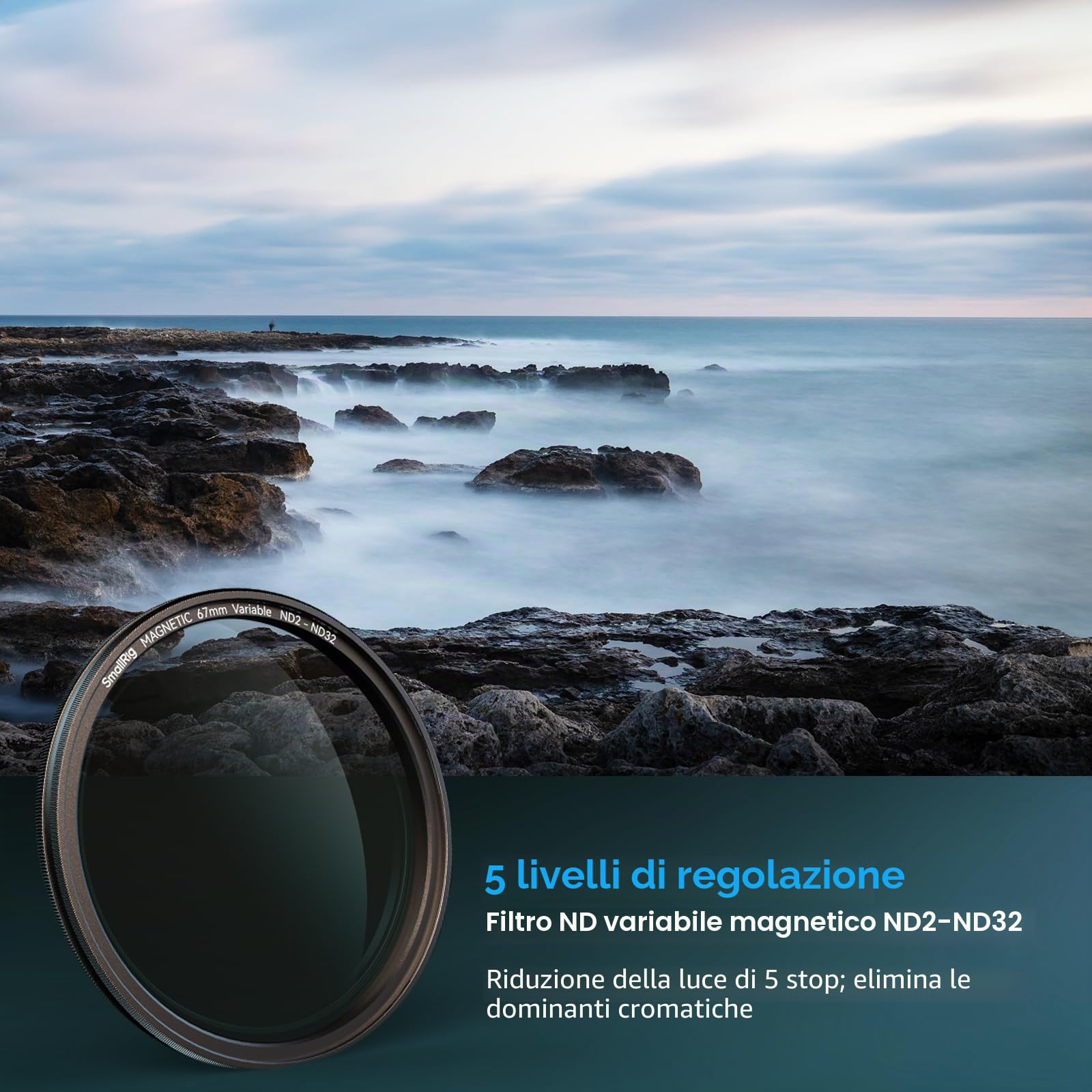 SMALLRIG Filtro ND Variabile Magnetico da 67 mm ND2-ND32 (1-5 stop) + Anello Filtro Filettato, Nessuna Croce a X, Filtro a Densità Neutra Regolabile Resistente ai Graffi in Vetro Ottico HD - 4581