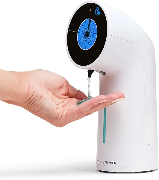 Time Timer WASH with Soap Dispenser — Hands Free Automatic Soap Dispenser with 30 Second Visual Countdown Display, Touch-Less Handwashing, for Kitchen or Bathroom Timer with Optional Music Sound