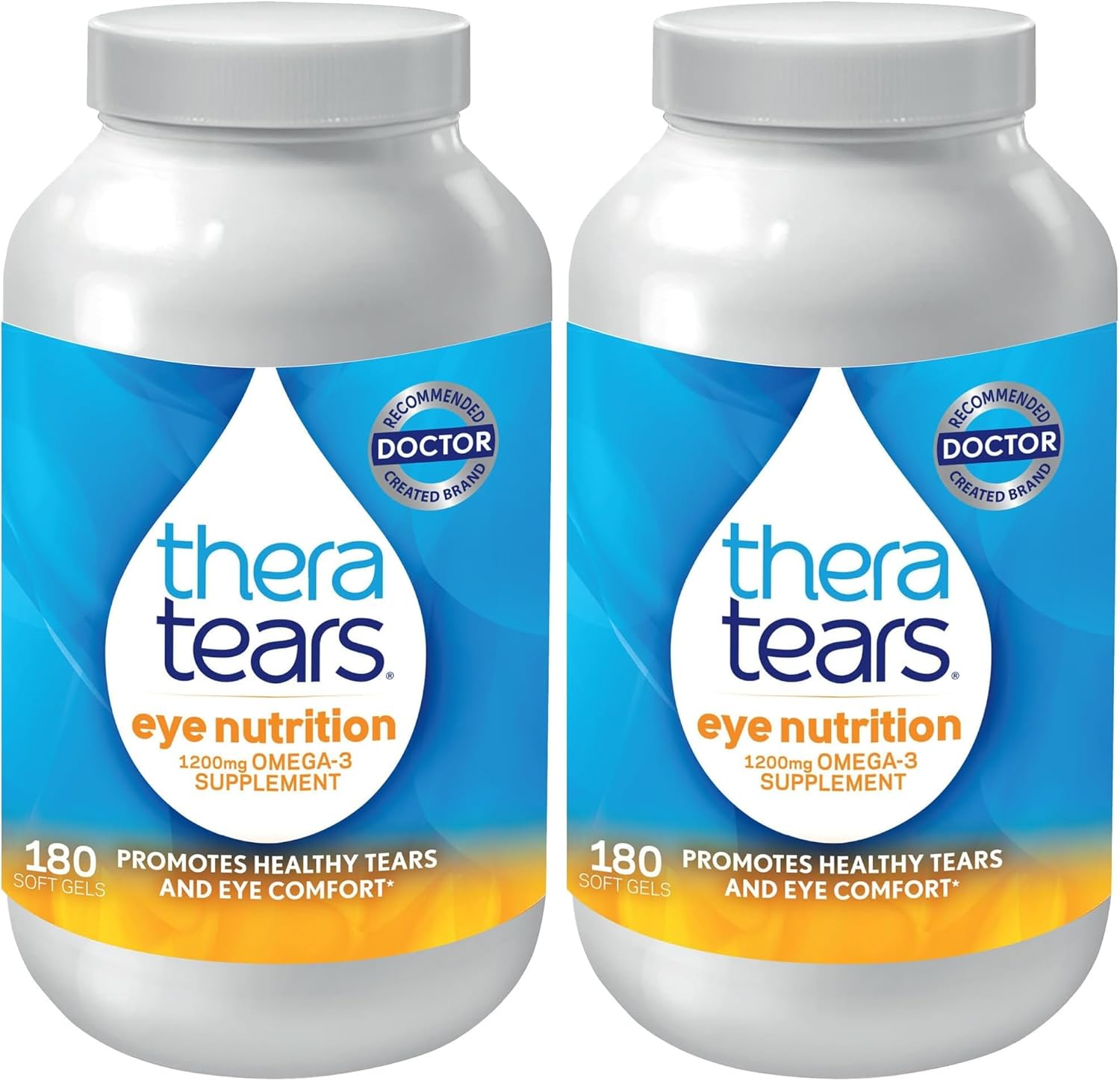 TheraTears Omega 3 Supplement for Eye Care,1200mg Fish Oil and Organic Flaxseed Oil with Vitamin E,180 Count (Pack of 2)