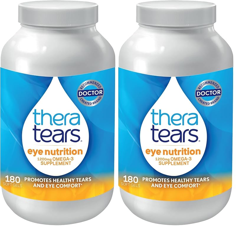 TheraTears Suplemento de Ômega-3 com óleo de peixe, óleo de linhaça orgânico e vitamina E 1.200 mg, 360 cápsulas