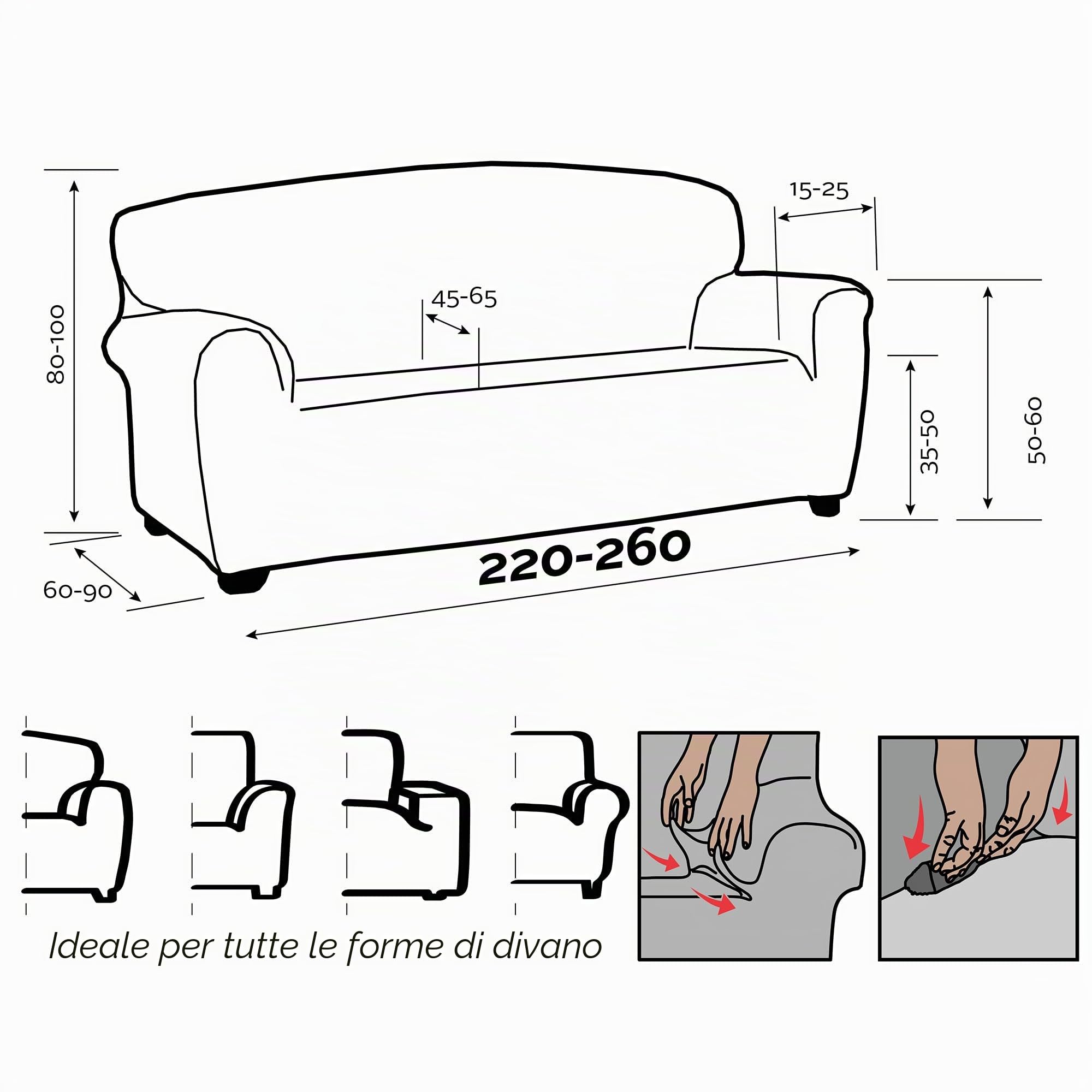 FAVERTI® Copridivano 4 posti elasticizzato universale da 220 a 260 cm | modello reale | beige | copridivano | protezione di qualità in tessuto jacquard tatto cotone