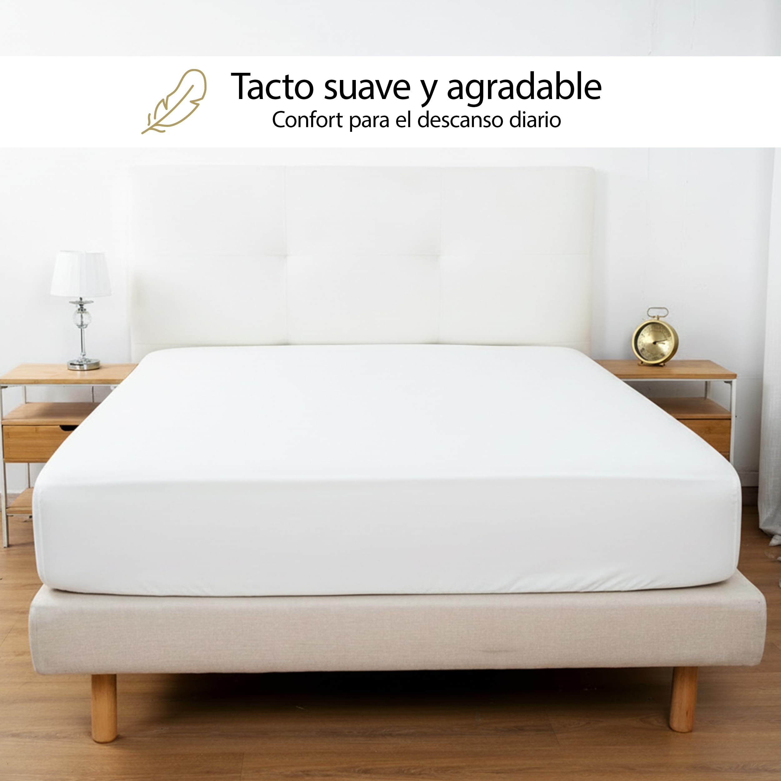 H HANSEL HOME Sábana Bajera Ajustable, Microfibra Transpirable y Suave, Altura 30 cm, Elástico 360° - Sábana Bajera 180x190/200cm – Blanco — view 3