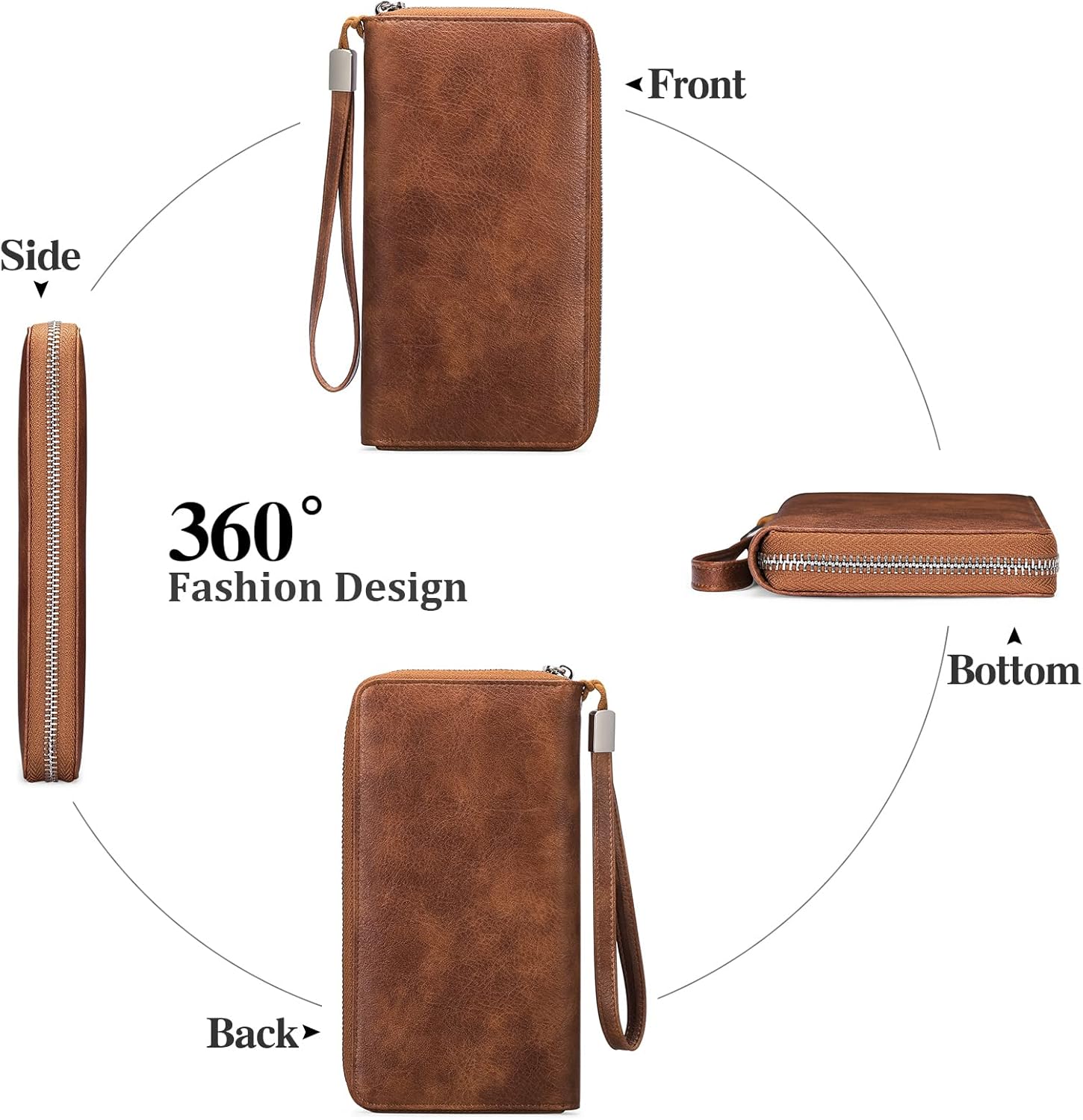 GOIACII Womens Wallet RFID Blocking Leather Zip Around Wallet Large Capacity Long Purse Credit Card Clutch Wristlet | RFID Blocking, Zip Around, Large Capacity, Long, Credit Card, Clutch - Image 4