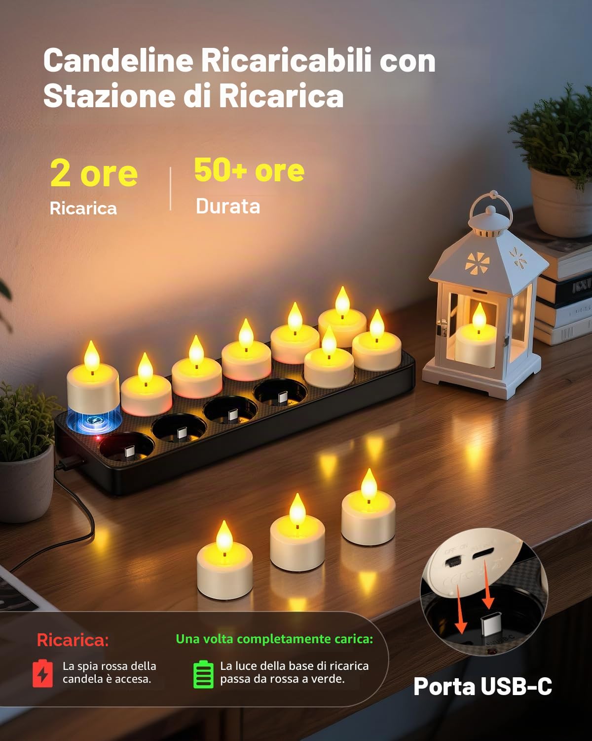 SoulBay Candele LED Ricaricabili Tea Light con Telecomando, 12 Pezzi Mini Candele Finte Luci a LED Batteria Natalizie Decorative Elettriche Effetto Reale Per Halloween Natale Decorazioni Casa