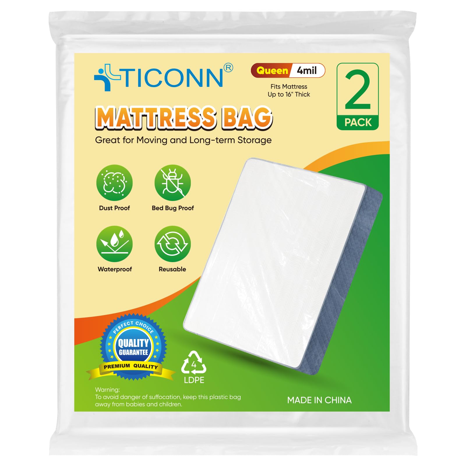 Photo 1 of TICONN Waterproof Mattress Bag for Moving - Queen