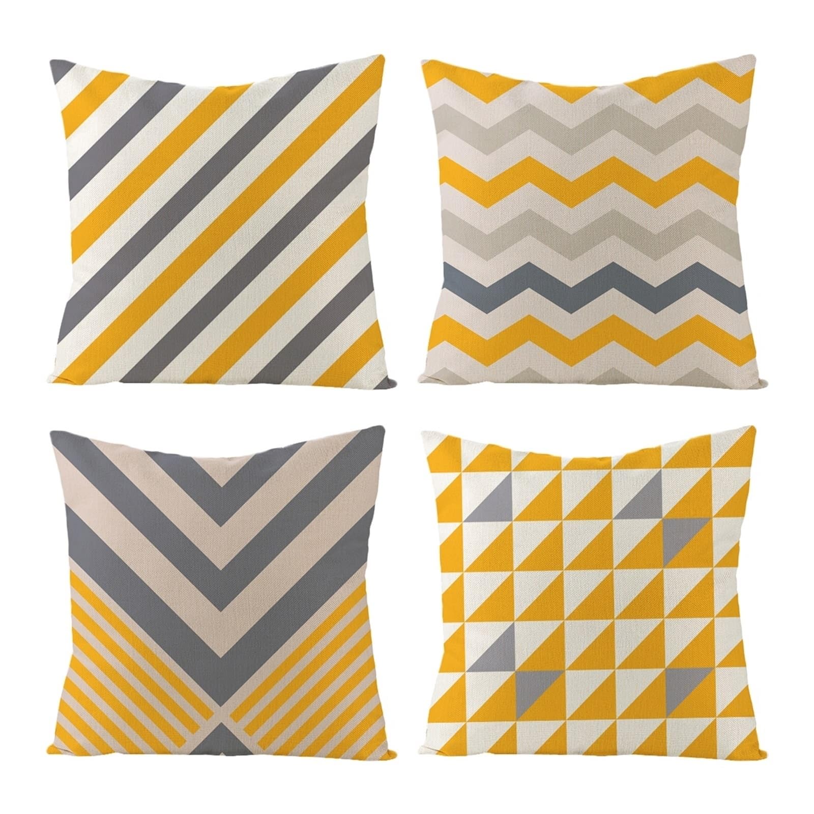 Housse de coussin motif treillis orange anthracite lot de 4