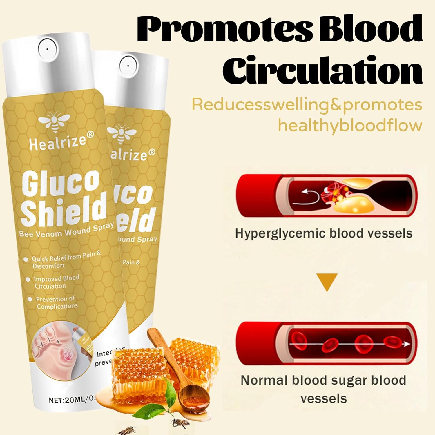 Healrize GlucoShield Bee Venom Spray, Healrize Bee Venom Spray, Deeply Moisturizes The Skin (2PCS)