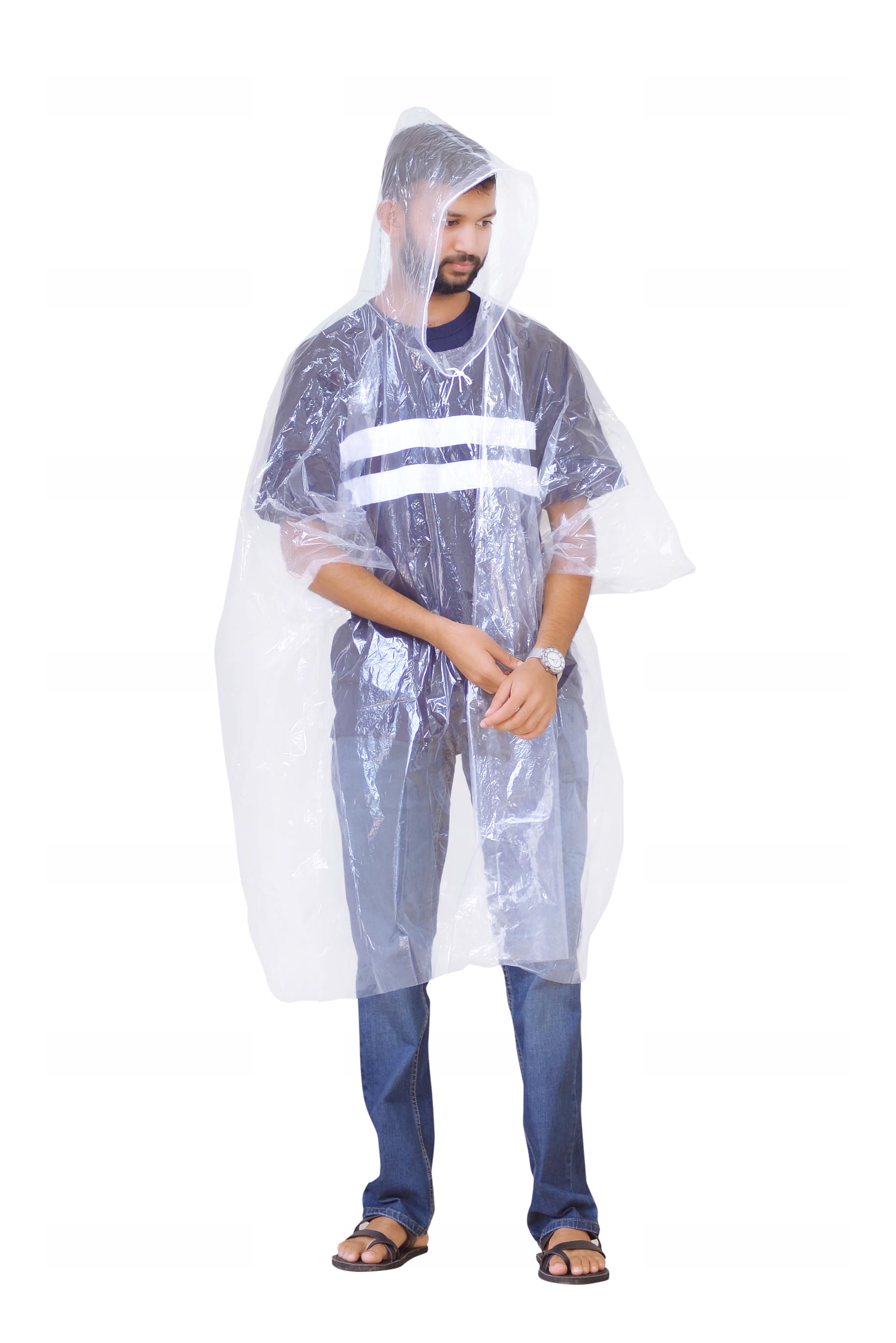 Start And Drive Ltd Unisex 1 Pcs, Transparent Poncho Rain Coat Transparent Waterproof Plastic Poncho Adult Size Reusable Ponchos With Hoods, Emergency Raincoats, Rain Ponchos (1 Pcs, Transparent)