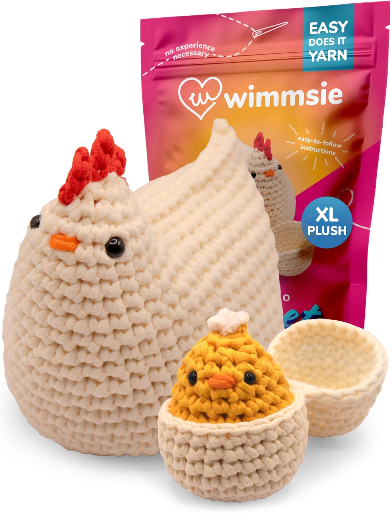 - Wimmsie Crochet Animal Kit for Beginners - Easy Beginner Crochet Kit for Kids - Amigurumi Chicken Chick & Egg - 3 Kawaii Stuffed Animals - Cute DIY Yarn Plush