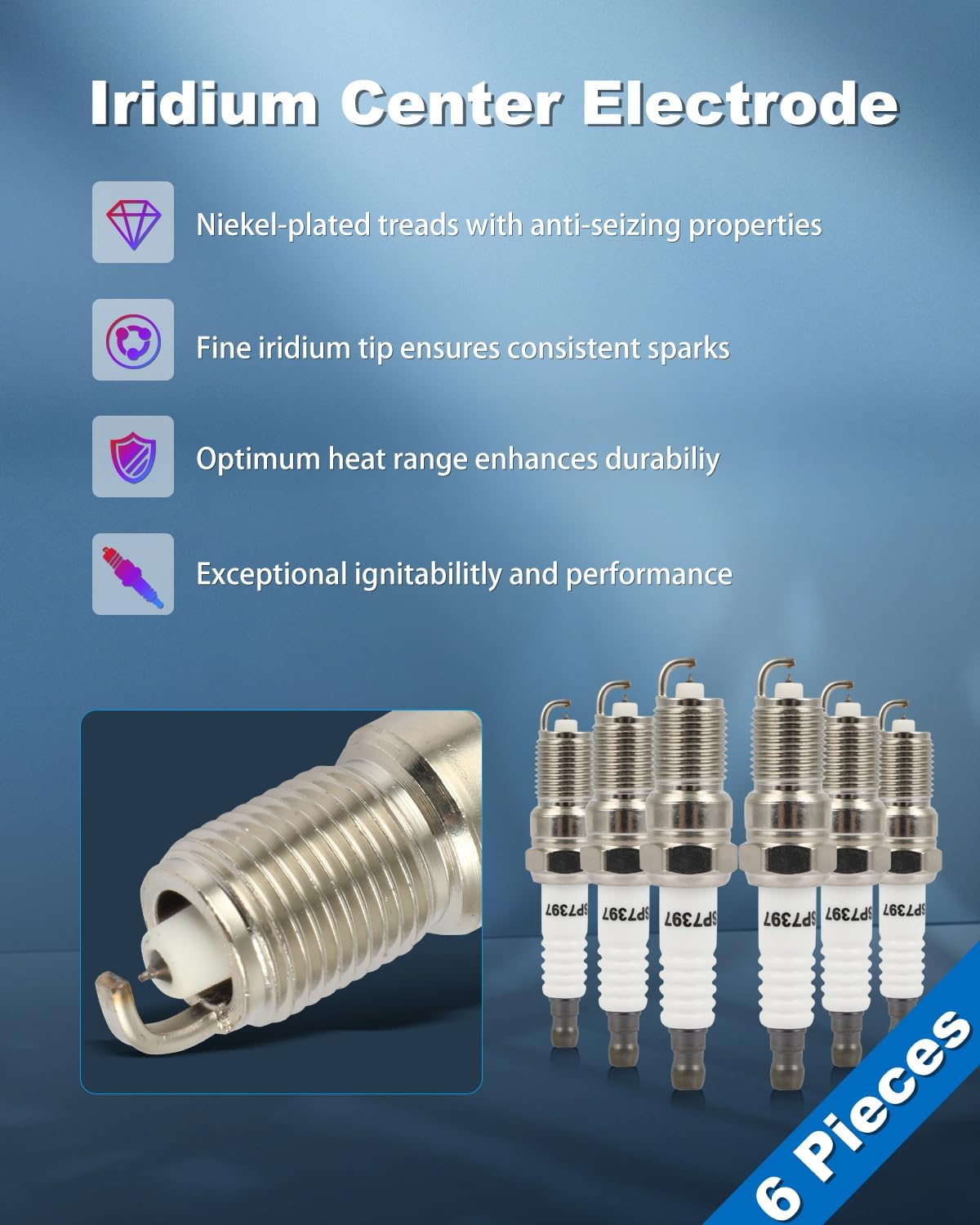 ECCPP Spark Plug Platinum Iridium Fit for 1986-1988 for Buick for Century 3.8L/V6,2009-2012 for Ford for Escape 3.0L/V6 Replacement for 7397,TR5IX (6 Spark Plugs)