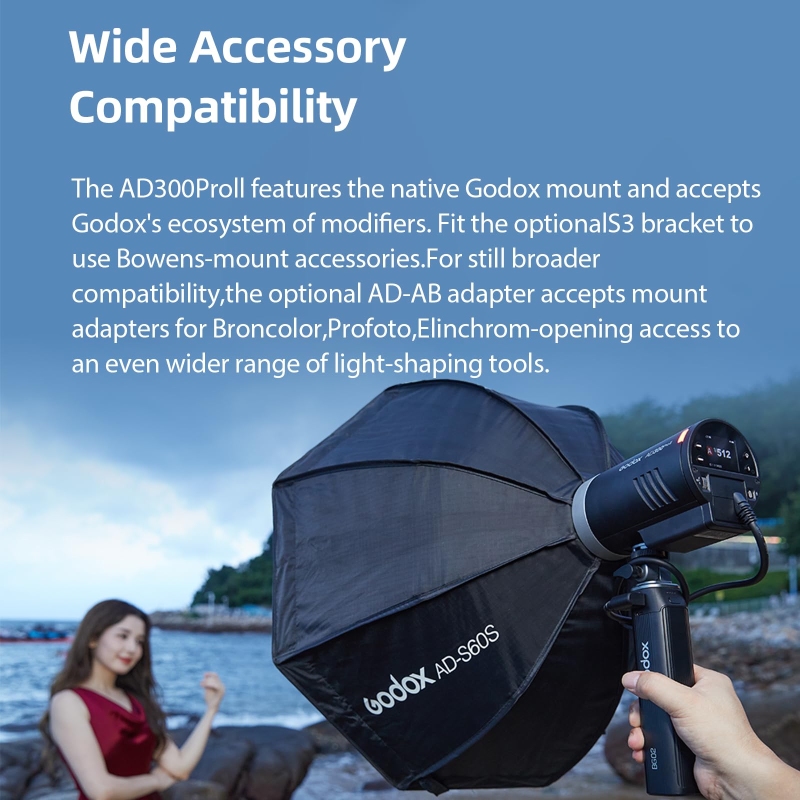 GODOX AD300 Pro II AD300Pro II Outdoor Flash,AD300PROII 300Ws Studio Flash Monolight 2.4G 1/8000 HSS Recycle Time 0.01~1.5s,12W Bi-Color Modeling Light,(AD300Pro Upgraded)