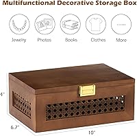 Vista 4 de Decorative Rattan Storage Boxes Solid Wood Woven Baskets Bins with Lid Keepsake Memory Jewelry Box Natural Boho Shelf Wicker Closet Desk Organizer