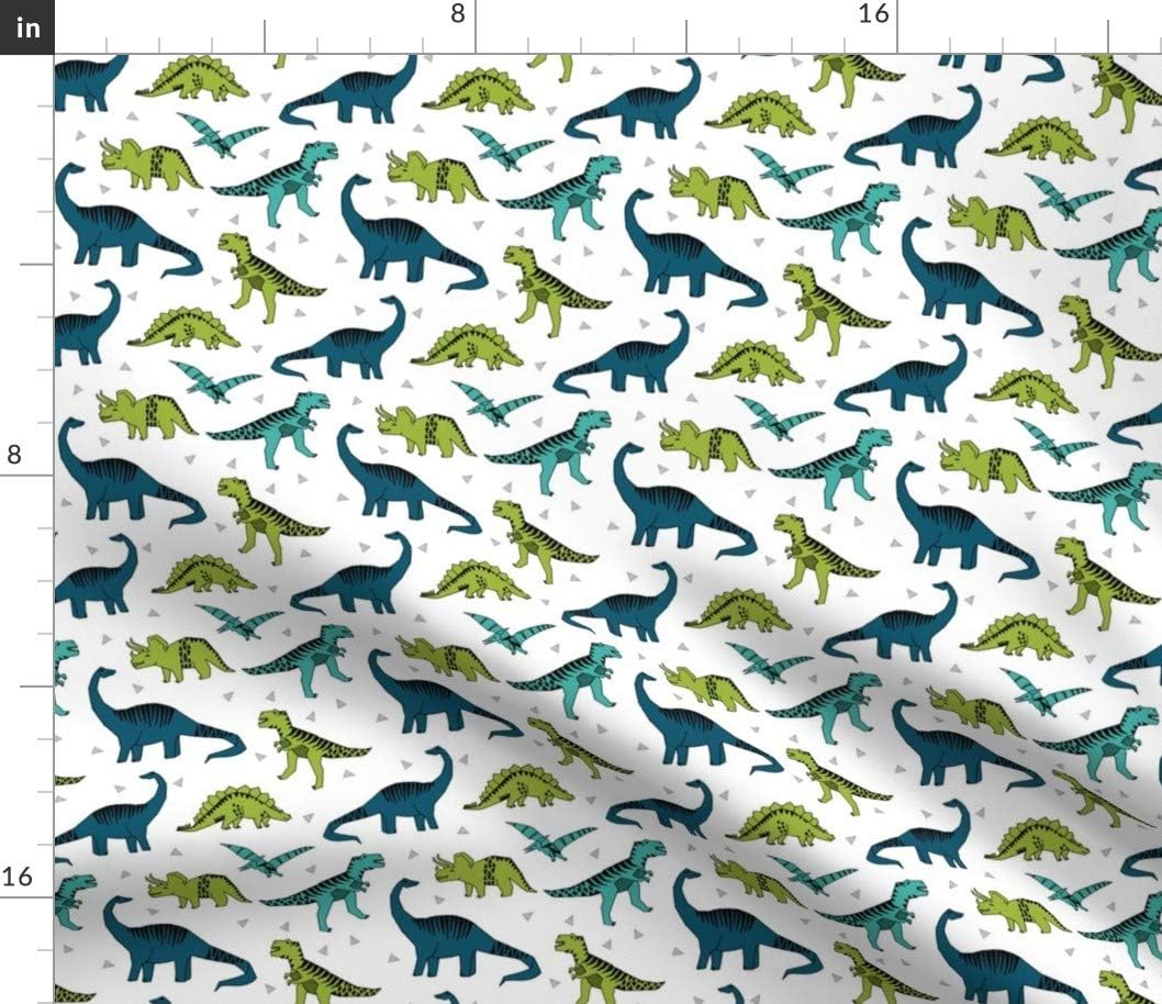 Spoonflower Fabric - Dinosaurs Green Blue Dino Nursery Dinos Printed on Petal Signature Cotton Fabric by The Yard - Sewing Quilting Apparel Crafts Decor