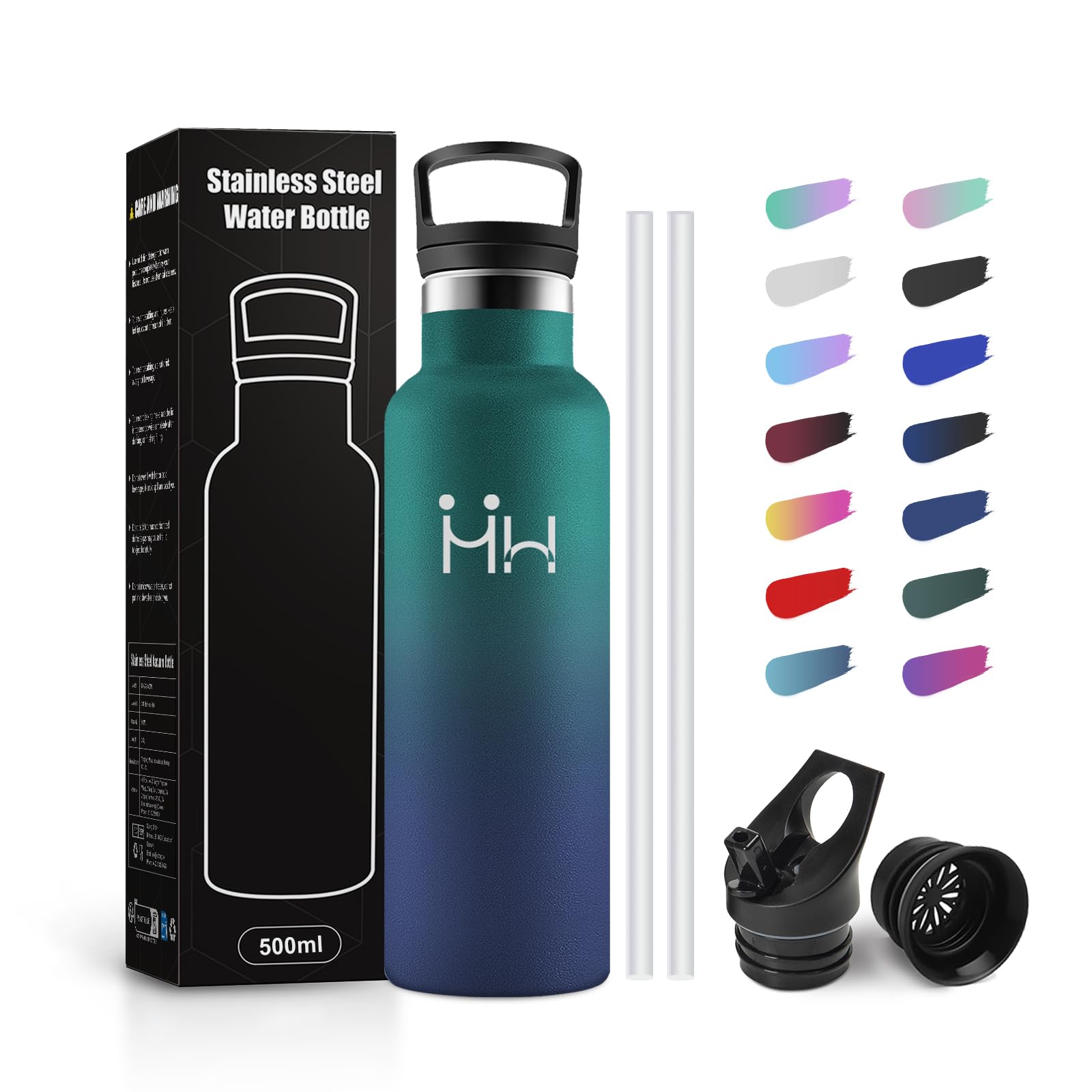 JAPORIA 500ml Children's Thermal Water Bottle, Water Bottle with Straw, Leak-proof Stainless Steel Bottle, BPA Free, Water Bottles for Kids, School, Gym, Cycling