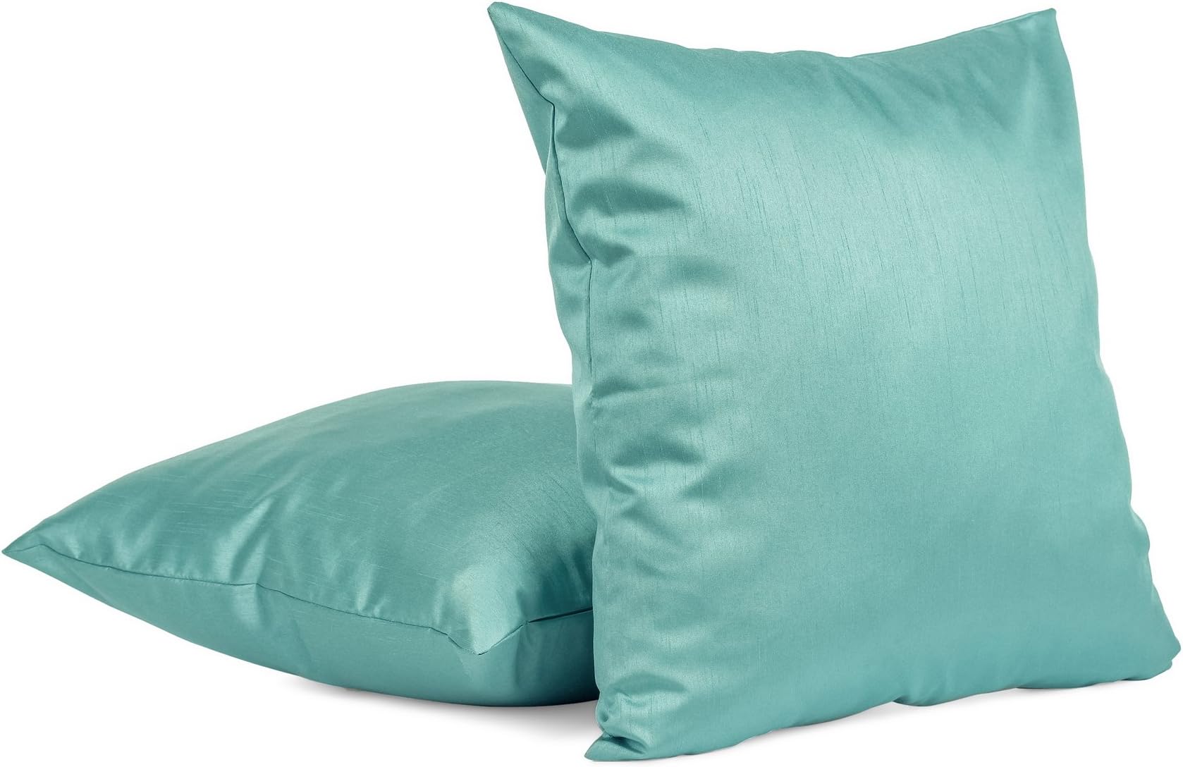 Solid Faux Silk Decorative Throw Pillow Cover with Zipper - 18" X 18" - Lagoon (Set of 2)