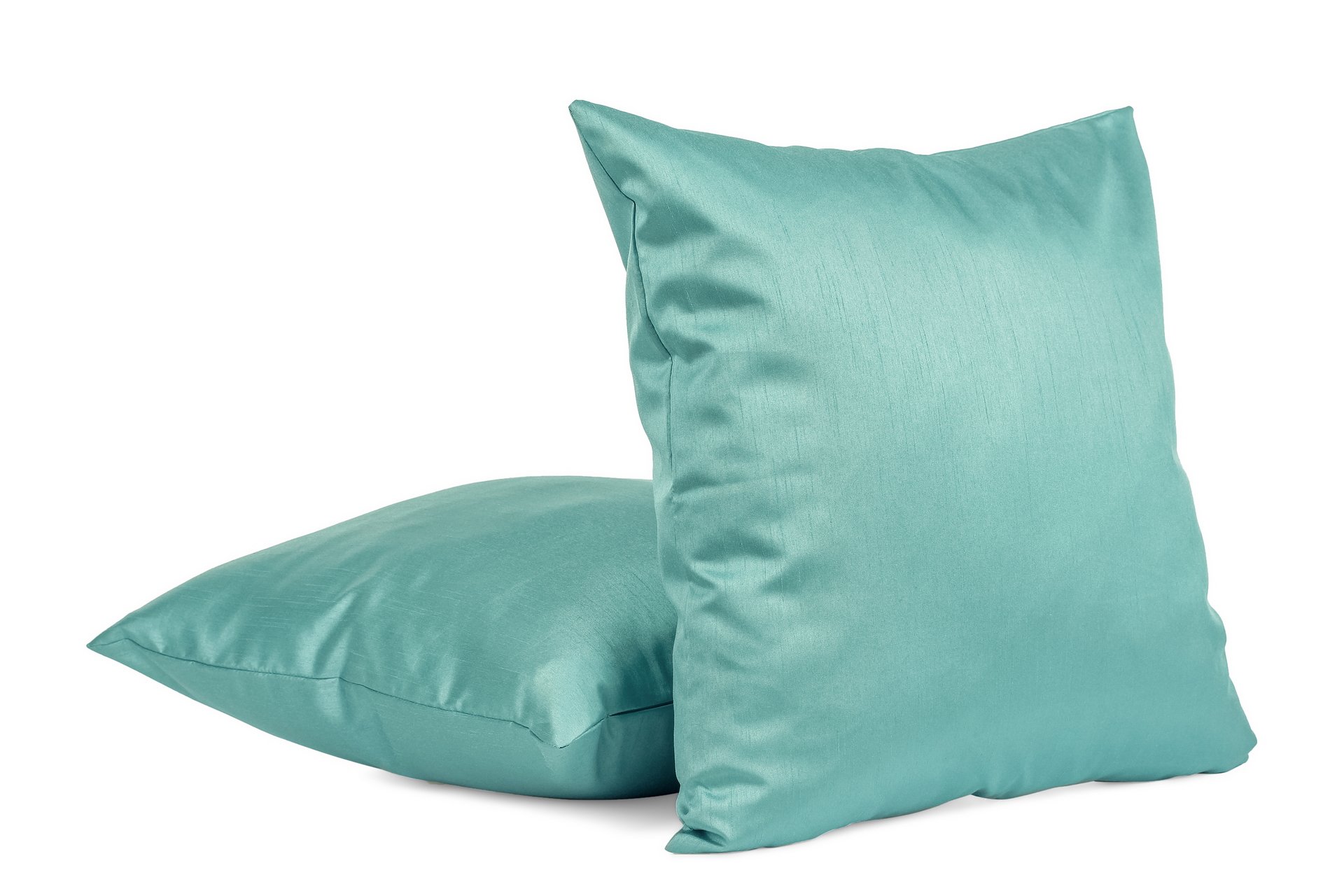Solid Faux Silk Decorative Throw Pillow Cover with Zipper - 18" X 18" - Lagoon (Set of 2)