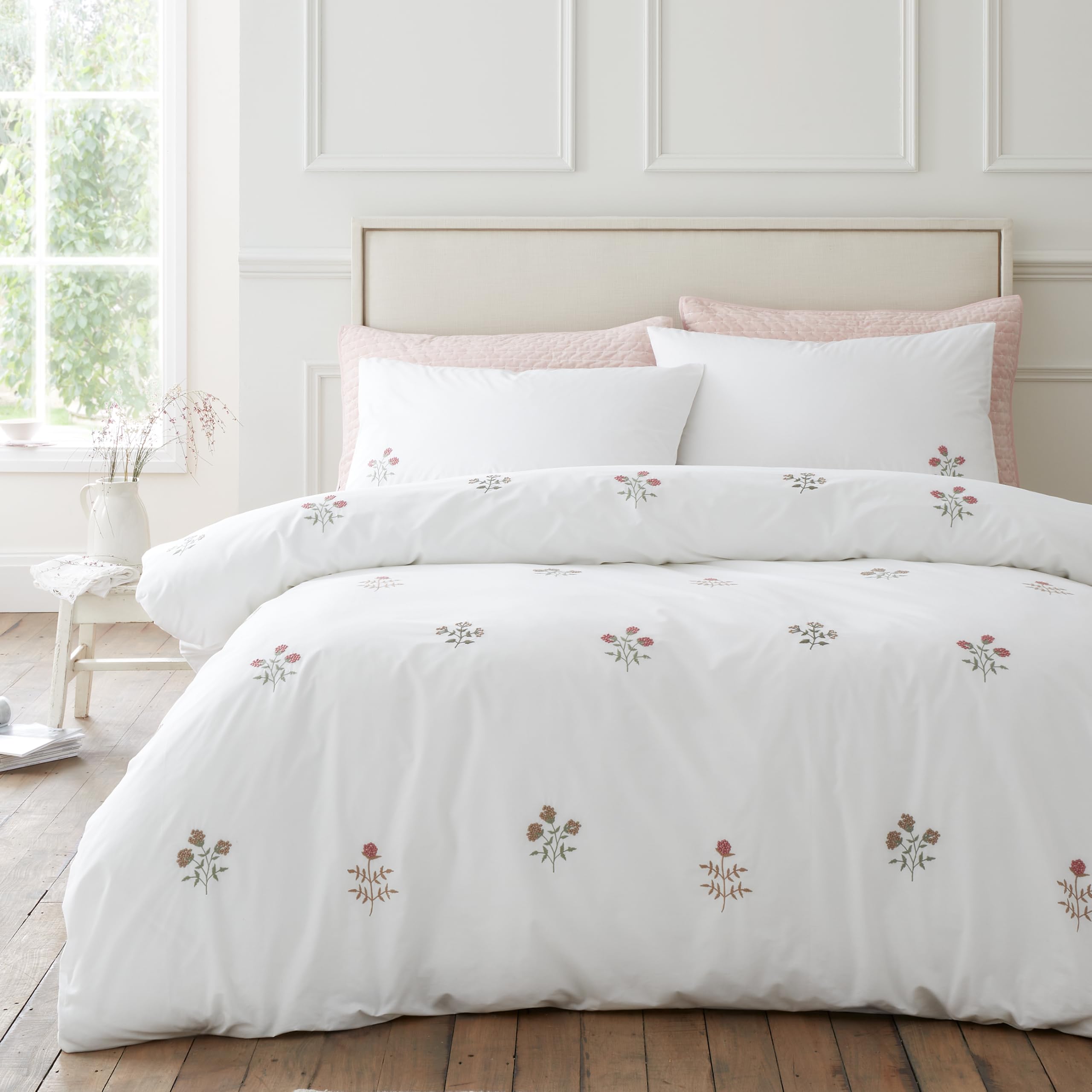 Bianca Adeline Floral Embroidered 200TC King Duvet Cover Set White