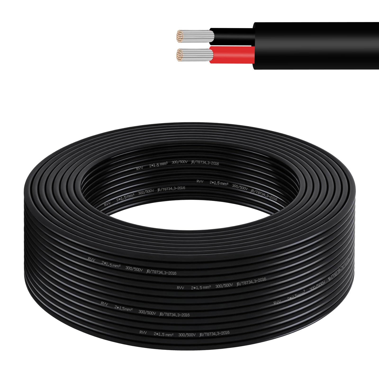 AOHEWEI 5 Meters 16AWG 2 Core Wire, 2x1.5mm² Flexible Stranded Tinned Copper Cable, 5V/12V/24V/300V Low Voltage Electrical Wire for LED Strip Lighting, Automotive, Outdoor & DIY Projects