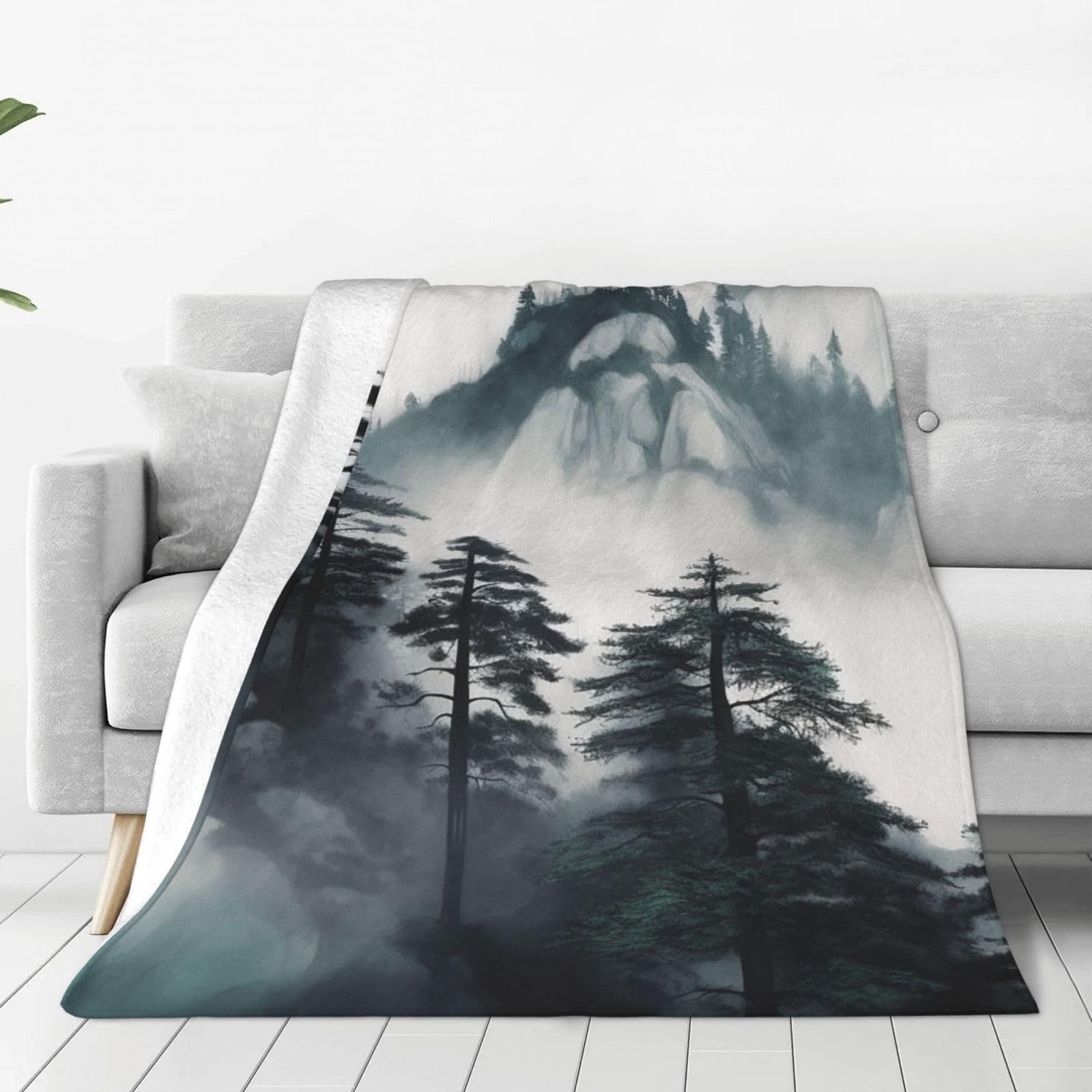Couverture en micro polaire Foggy Mountain Pine Tree2 toutes saisons pour lit et canapé
