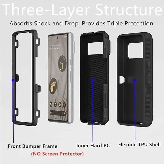 for Google Pixel 7 Case, Heavy Duty Protective Case Dustproof Shockproof Drop Protection, 3 in 1 Rugged Cover for Google Pixel 7 (Black)