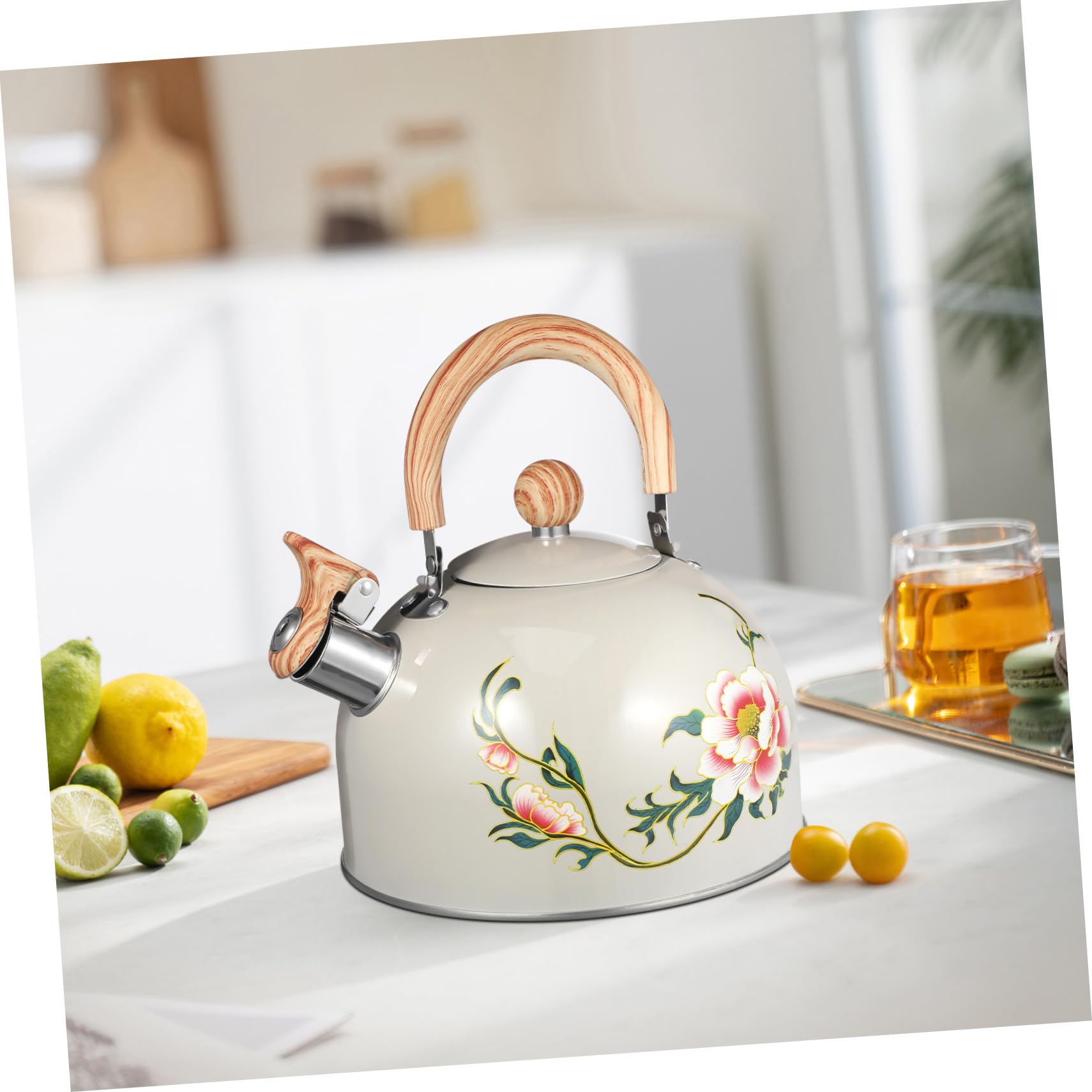 Tetera Acero Inoxidable Silbante Diseño Floral 3l