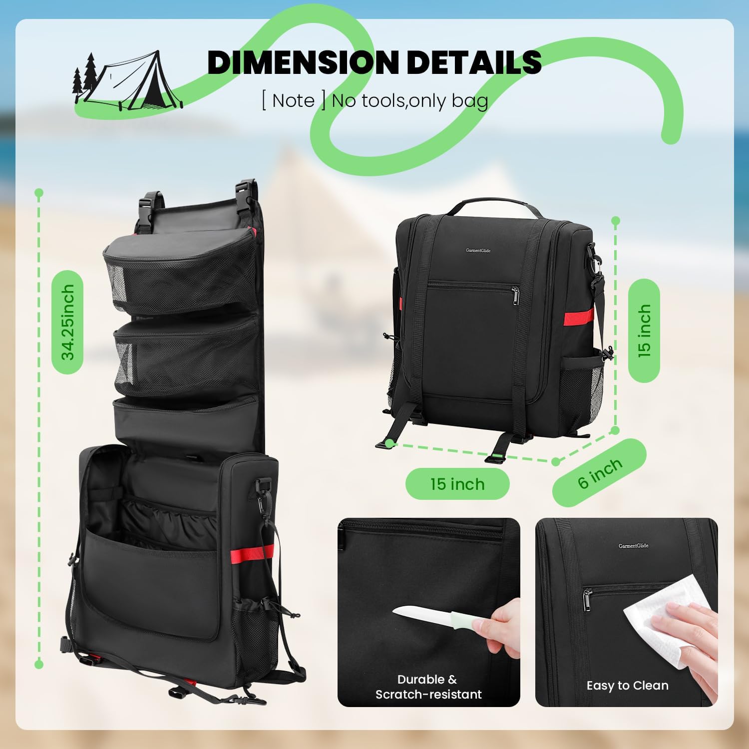 Camp Kitchen Organizer, Hanging Cooking Tools Storage Caddy Bag with Paper Towel Holder & Multi-Pockets, Portable Camping Utensils Kitchen Cookware Bag, Car Travel, Picnic, BBQ Essentials Camping Gift