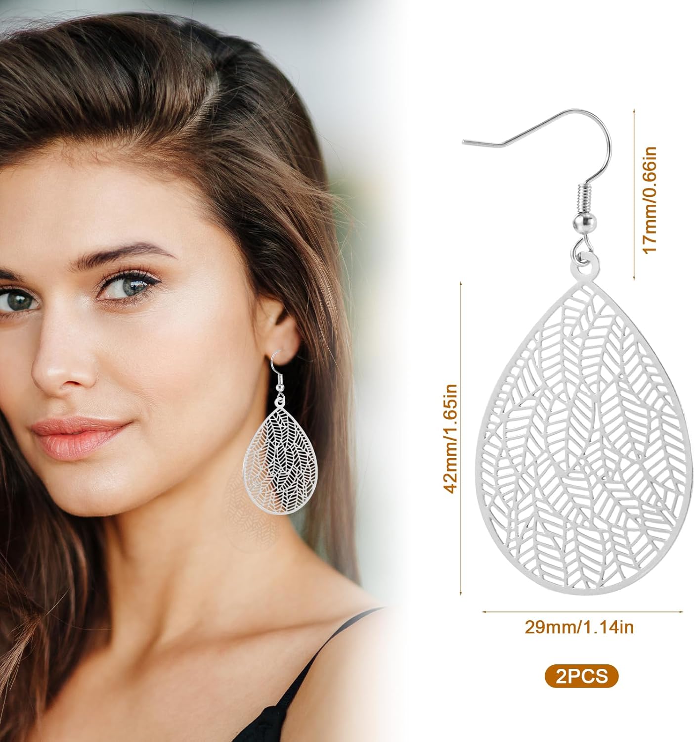 Handmade Filigree Leaf Teardrop Earrings - Copper Dangle Earrings for Women - Stylish Jewelry Gift - Image 2