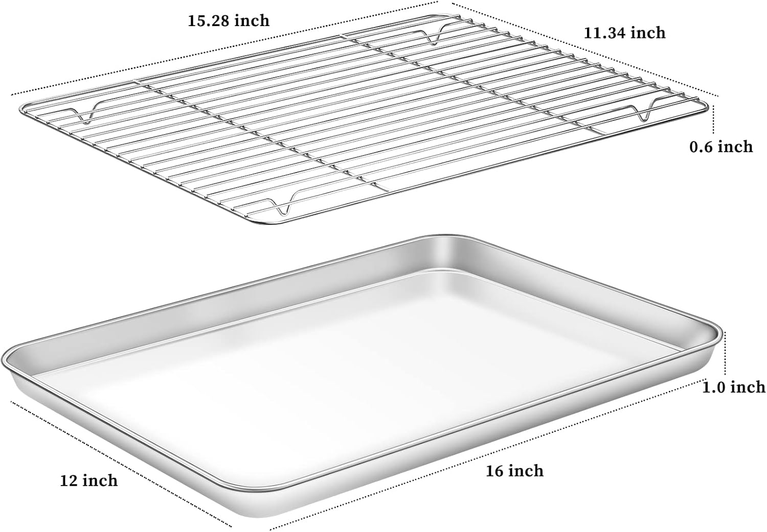 Deedro Baking Sheet with Rack Set [2 Sheets + 2 Racks], Stainless Steel Baking Pan Cookie Sheets Oven Tray with Cooling Rack, 16 x 12 x 1 Inch, Heavy Duty, Non-toxic, Easy Clean - Image 2