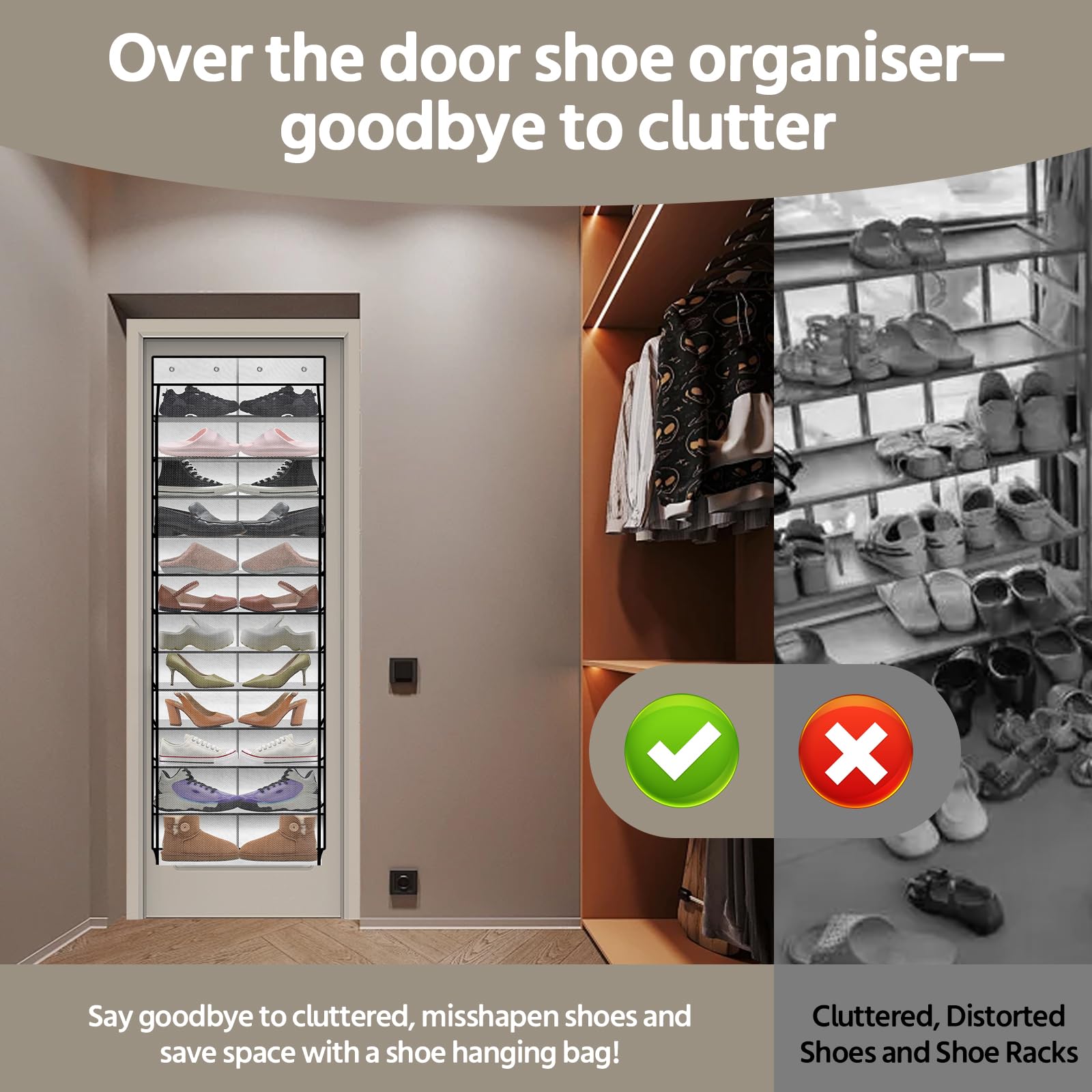 PAULONE Organizador de zapatos de 12 bolsillos sobre la puerta, bolsa de malla grande reutilizable transpirable para hombres y mujeres, organizador de zapatos para niños, bolsa colgante de