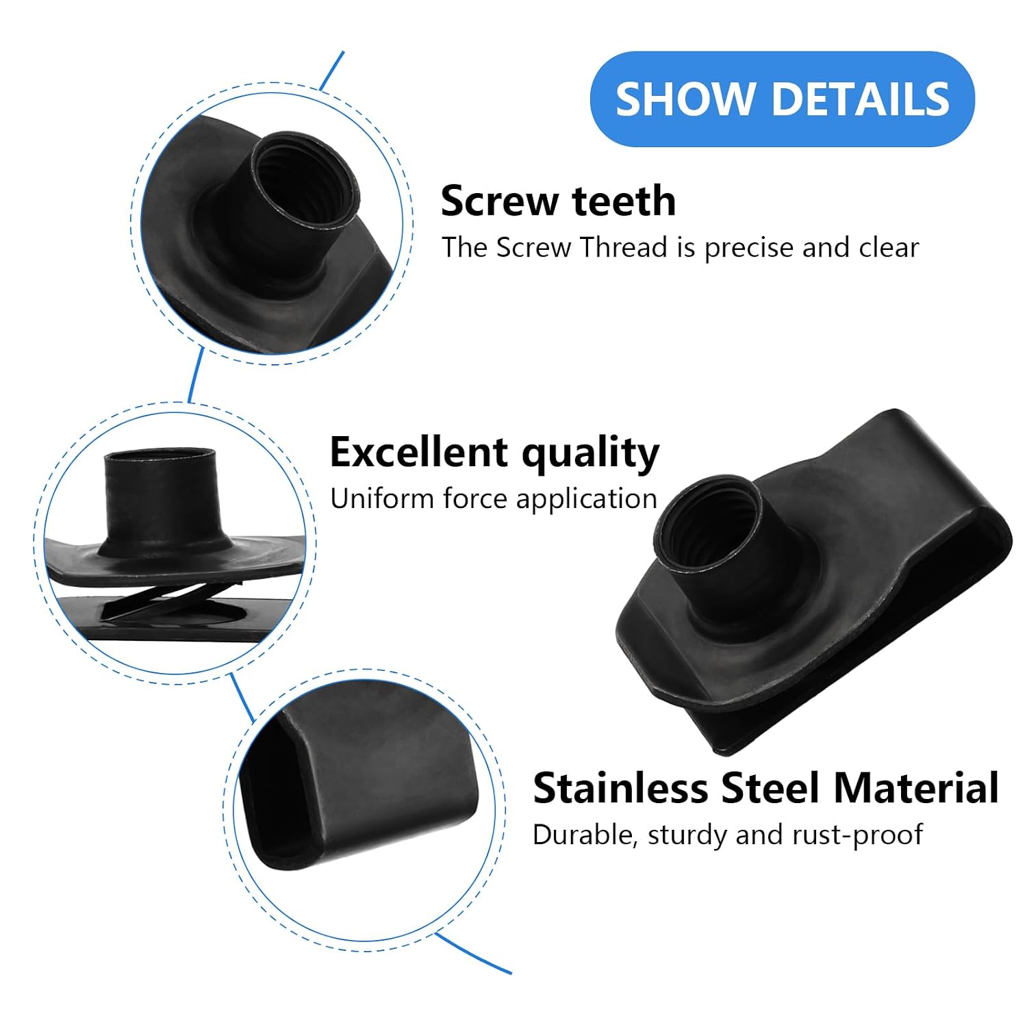 Bonsicoky M10 Extruded U Type Nuts, 25 Pcs, Carbon Steel Black