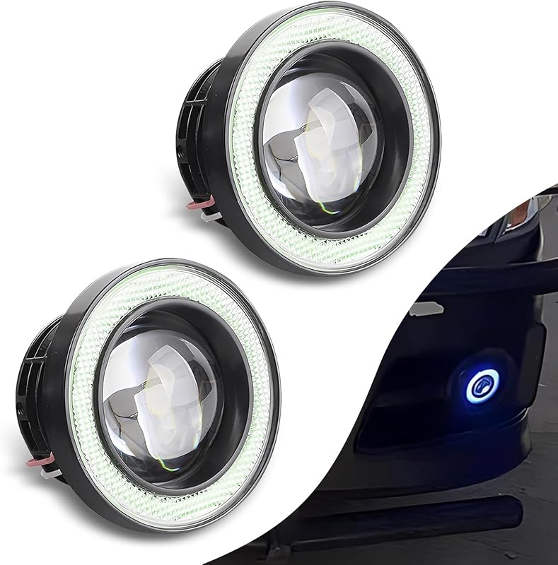 Farol de neblina LED redondo Prywog com halo Angel Eye azul-gelo 7,62 cm – 2 unidades