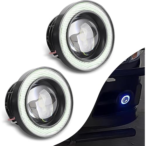 Round Fog Lights, 3" Car Angel Eye LED Fog Light, Universal Lighting Bulb for Cars, Super Bright Daytime Running Light (Ice Blue #2 PCS)