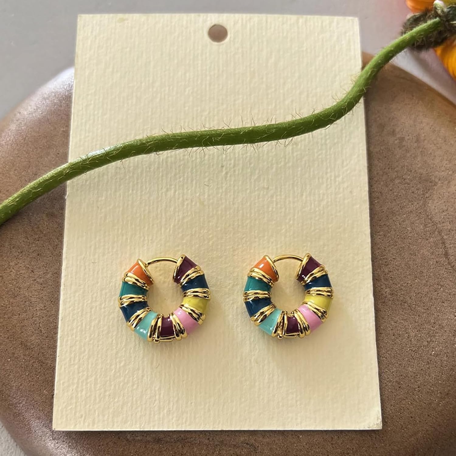 Colorful Enamel Hoop Earrings Gold Plated Round Chunky Earrings for Women, Multicolor Statement Hoops Jewelry Gift - Image 7